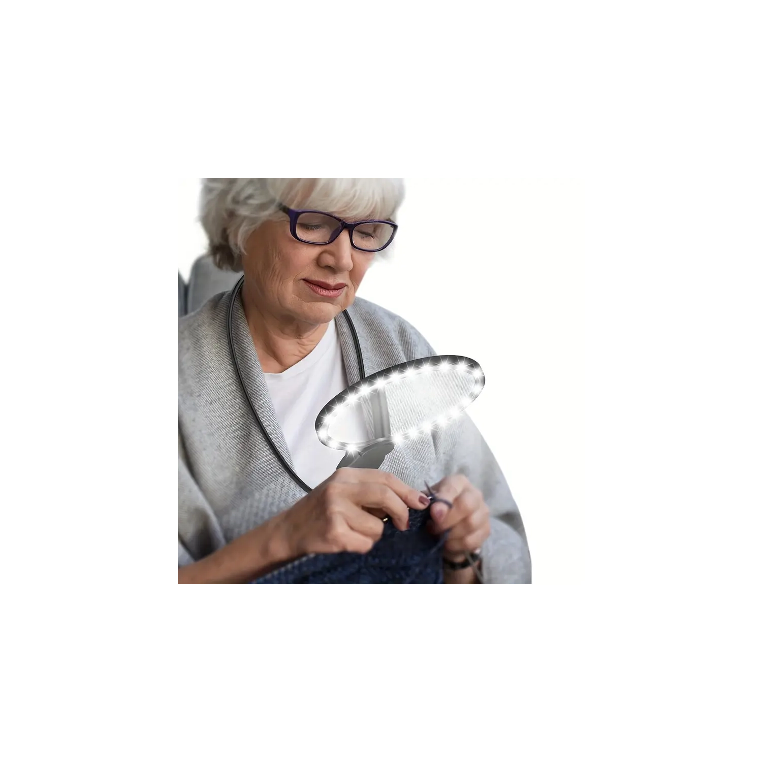 Loupe avec lumière, loupe 5x mains libres avec support, loupe large pour aînés Lecture couture