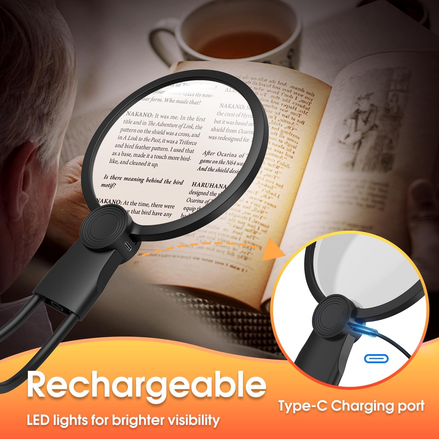 Loupe avec lumière, loupe 5x mains libres avec support, loupe large pour aînés Lecture couture