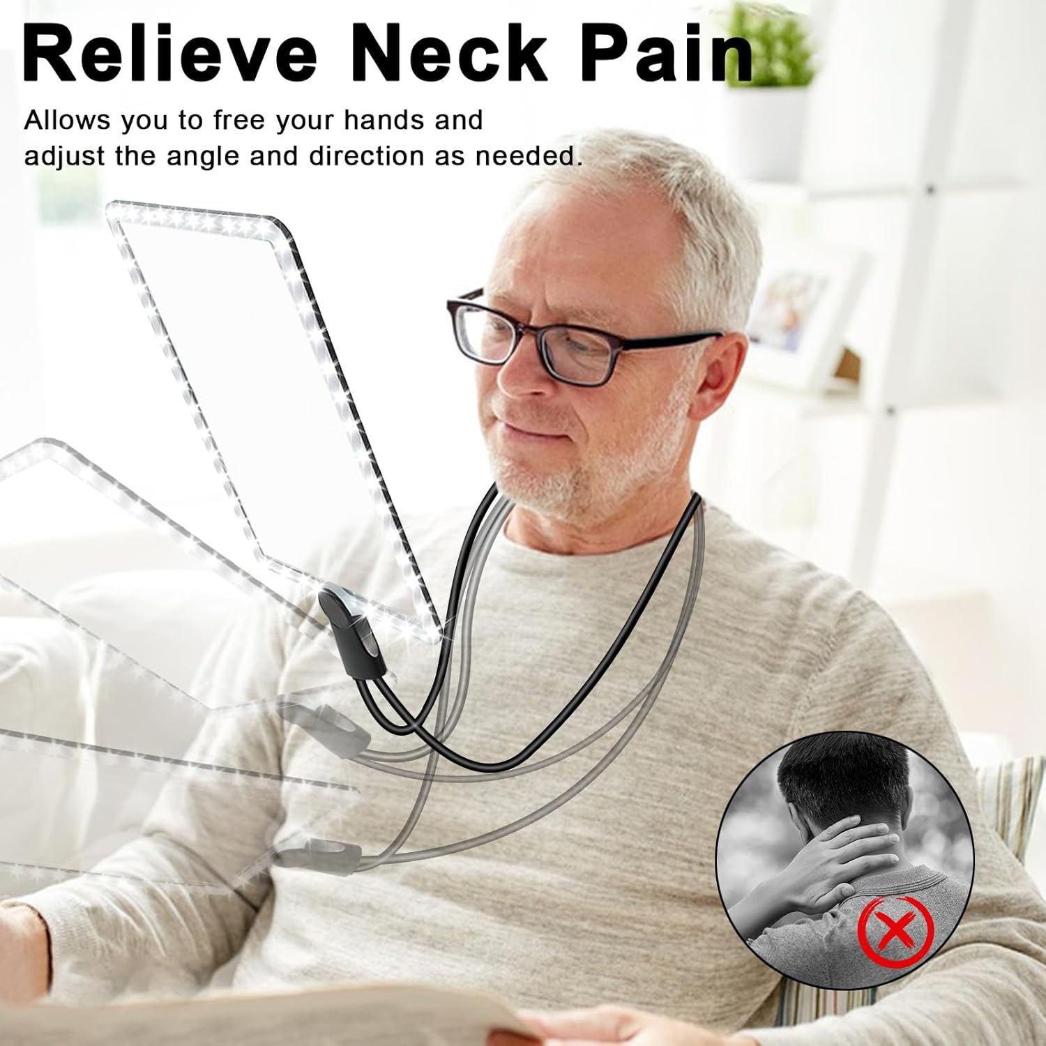 Hand-Free Magnifying Glass with Light,Neck Wear Large Magnifier,Flexible Gooseneck Magnifier for Elderly Reading Sewing