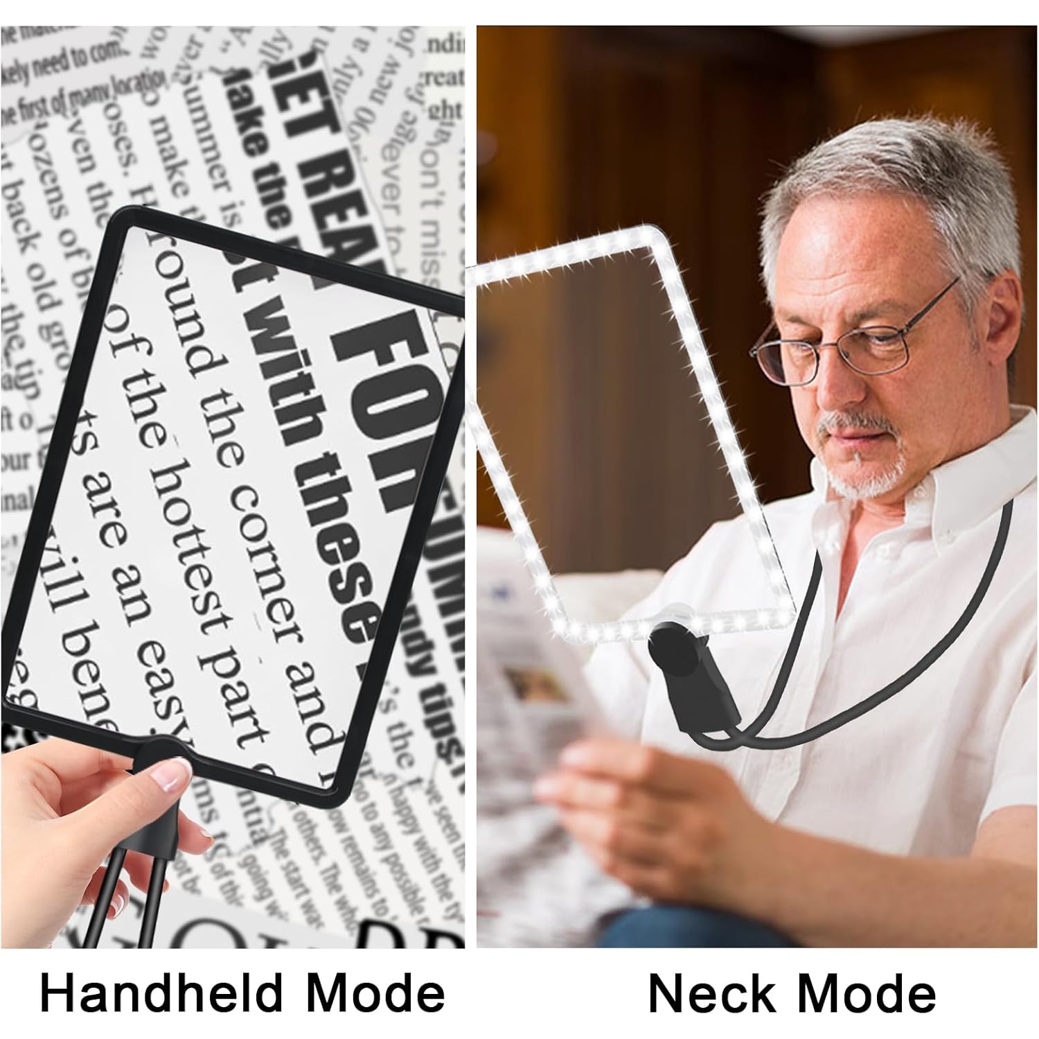 Hand-Free Magnifying Glass with Light,Neck Wear Large Magnifier,Flexible Gooseneck Magnifier for Elderly Reading Sewing