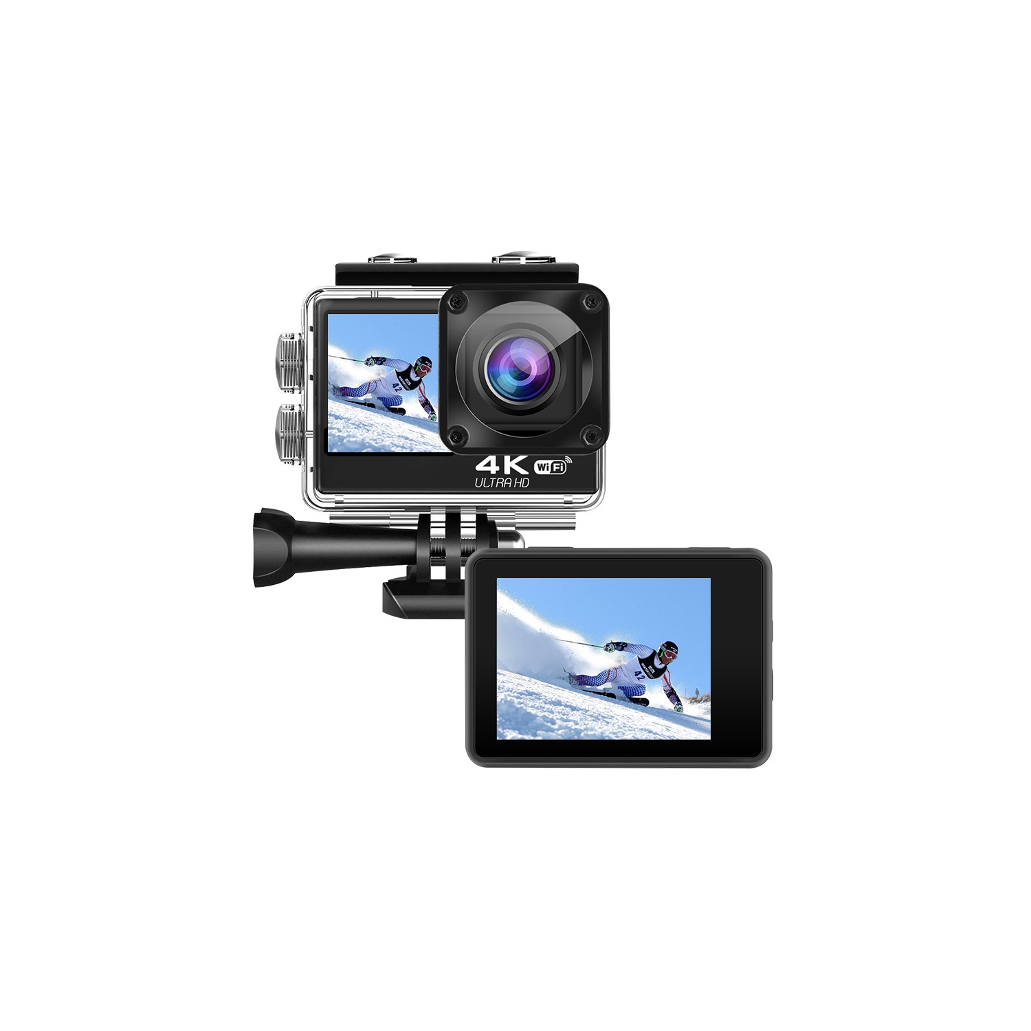 Action Camera True 4K Anti-Shake Dual Screen Touch Action Camera with Remote Control + 128GB