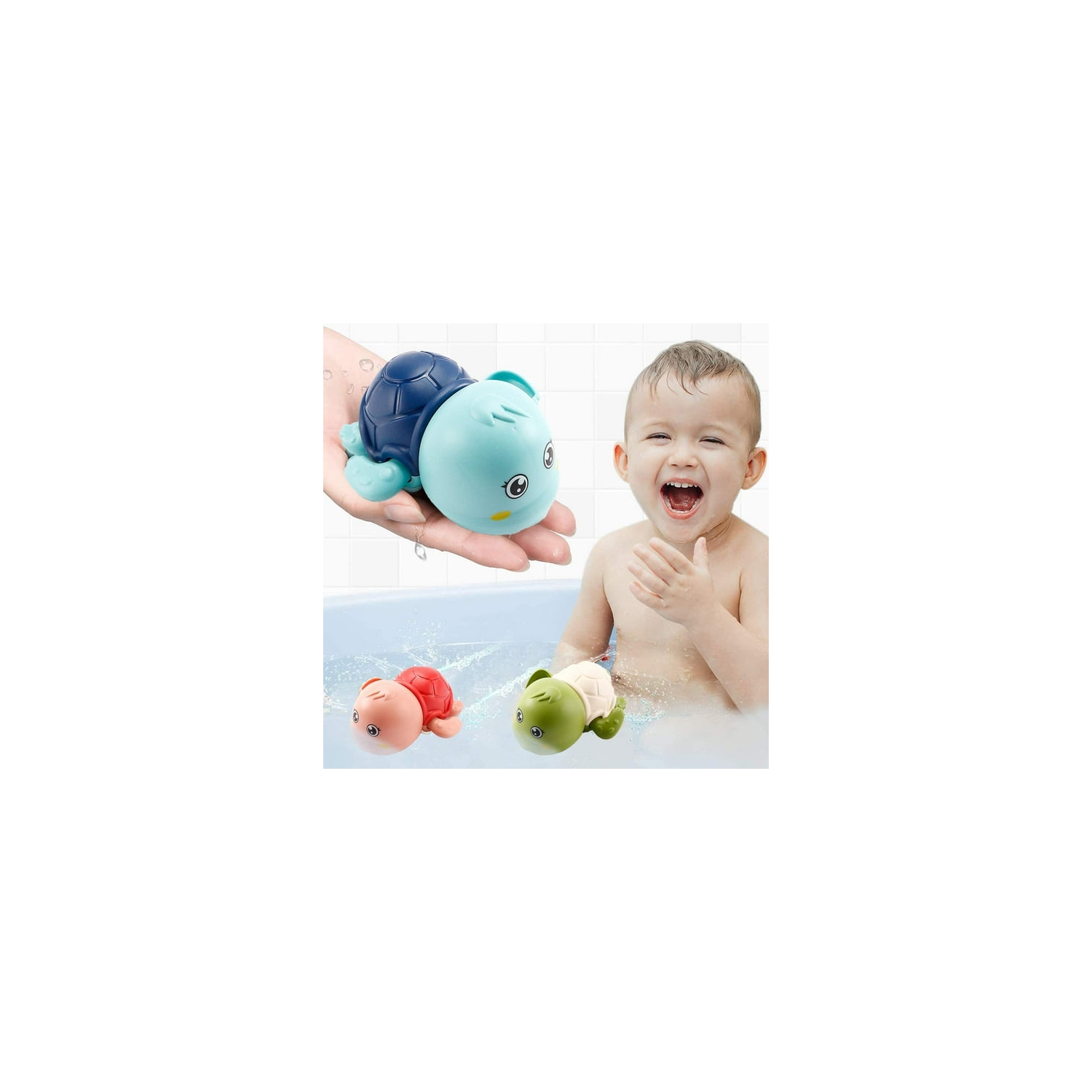 Baby bath toys, suitable for 1 year old kids, toddler toys, chain up swimming turtle toys, floating baby pool bathtub toys
