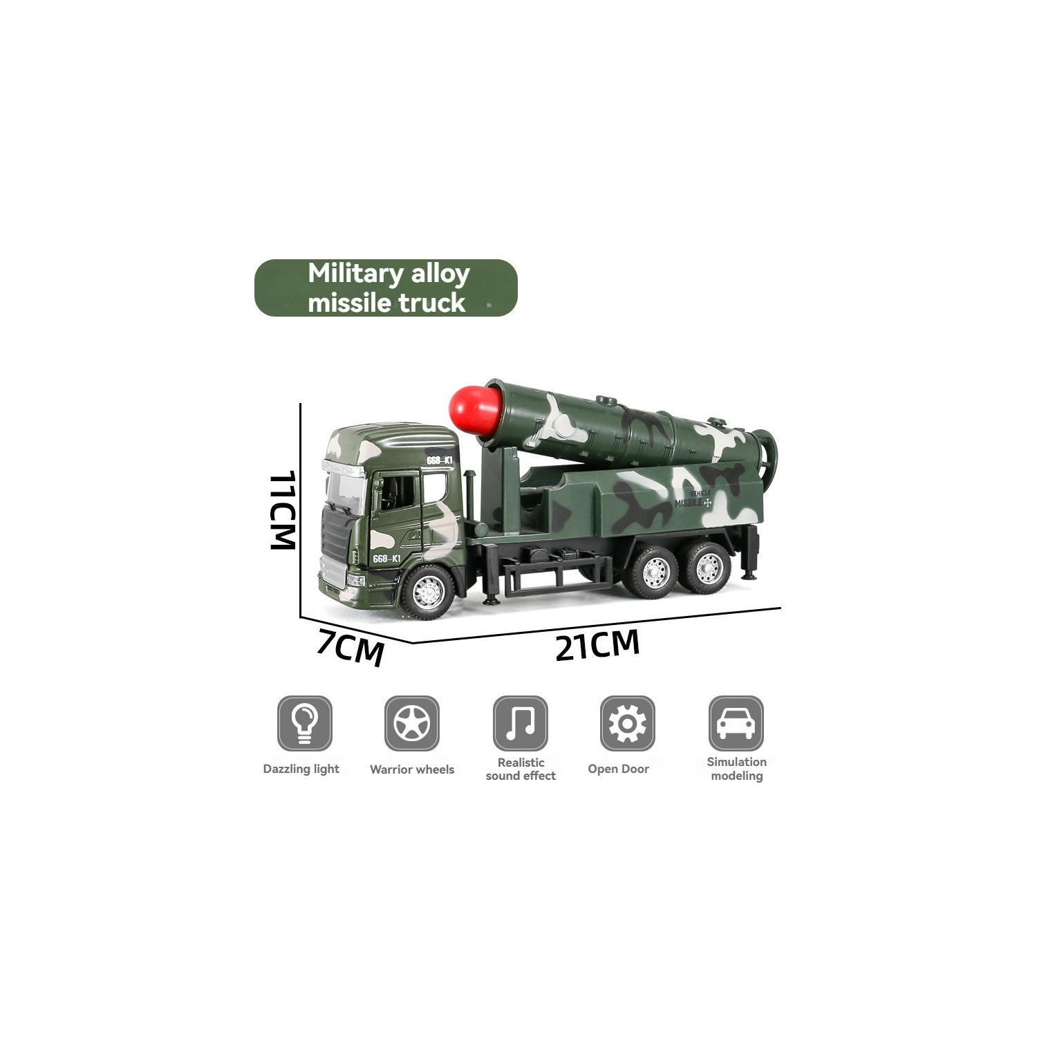 Véhicule jouet de lancement de missile camion en alliage de lancement de missile Tirez modèle de véhicule militaire Lumières et sons simulant la