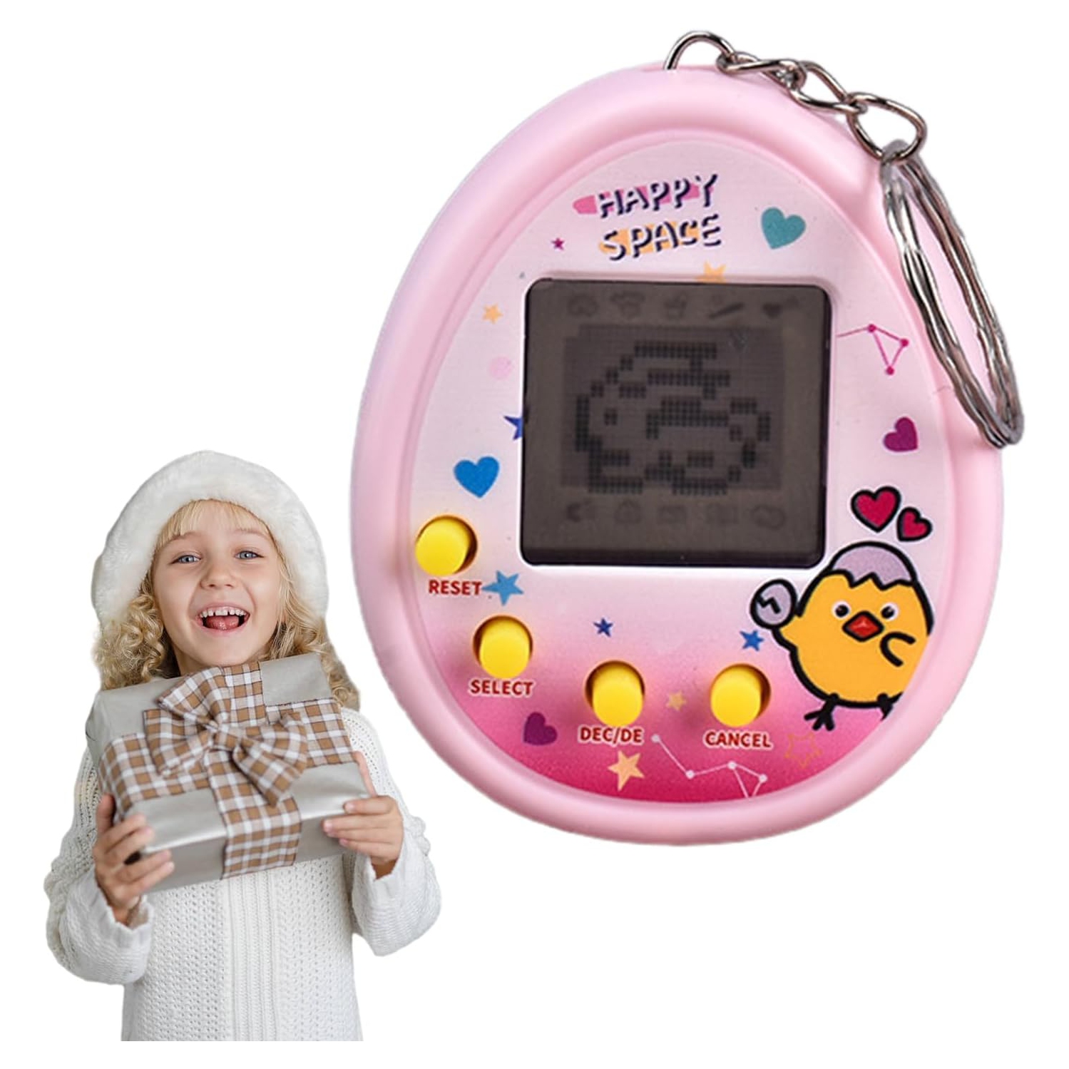 Pet Virtual Machine | Tamagotchi Game with 9 Feeding Modes | Retro Virtual Toy Pet | Retro Portable Game Console - Pink