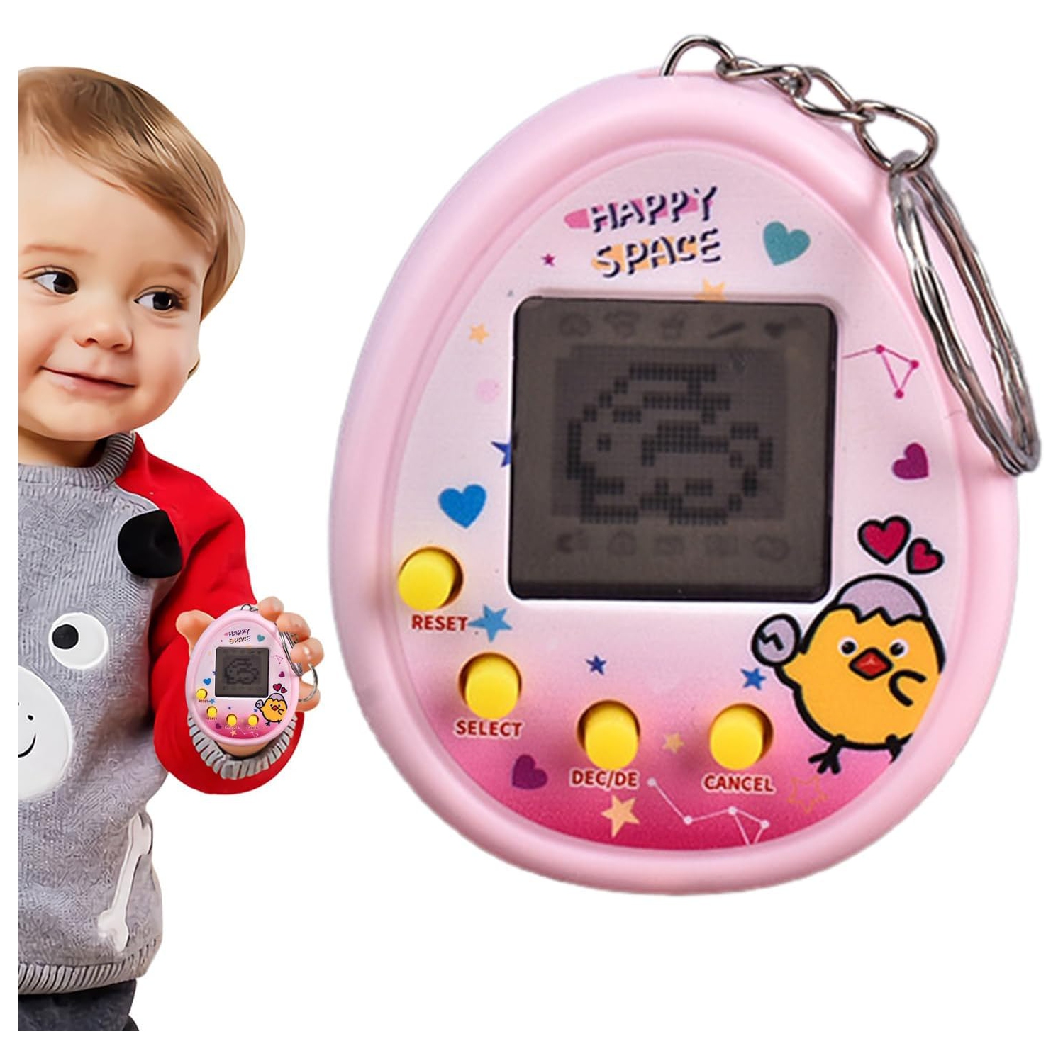 Pet Virtual Machine | Tamagotchi Game with 9 Feeding Modes | Retro Virtual Toy Pet | Retro Portable Game Console - Pink