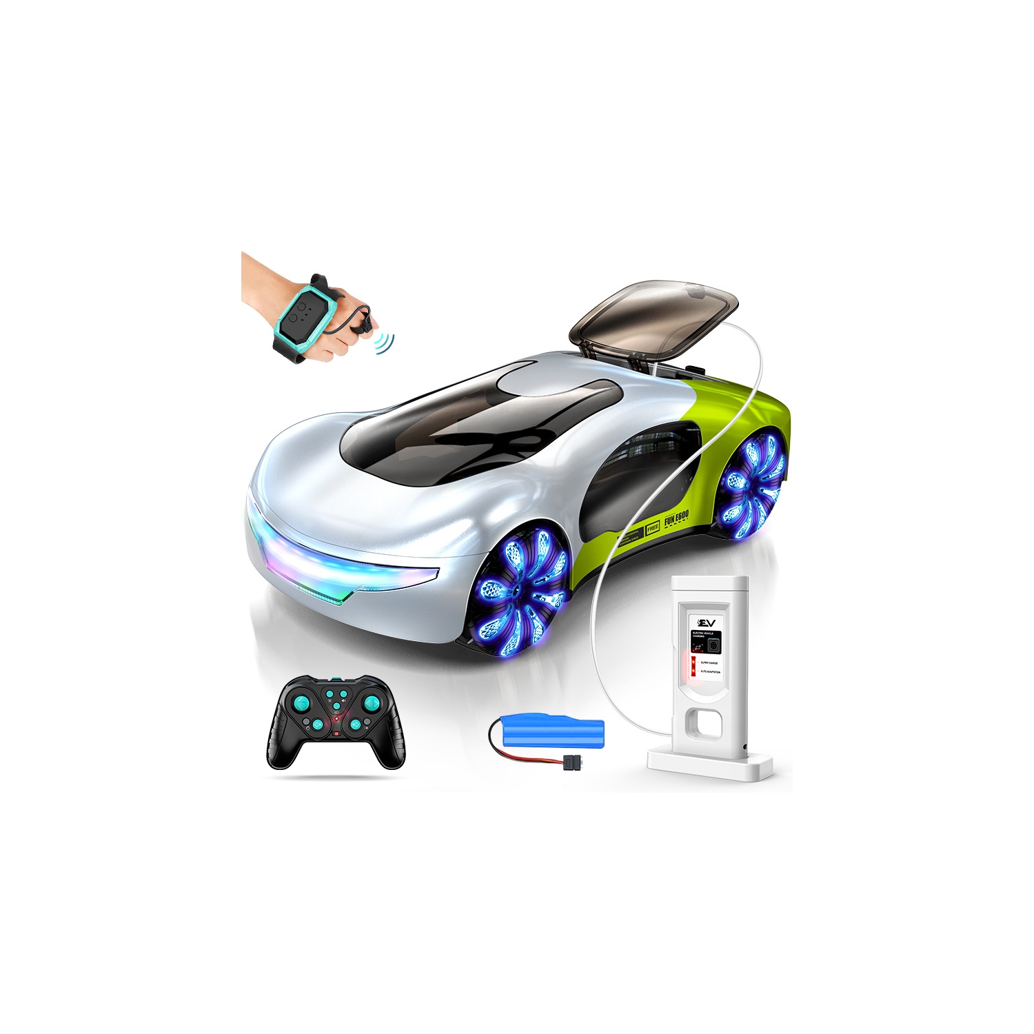 A dazzling remote control stunt car that can rotate 360 ​​degrees and has eye-catching paint, making it a great birthday gift for boys - Green