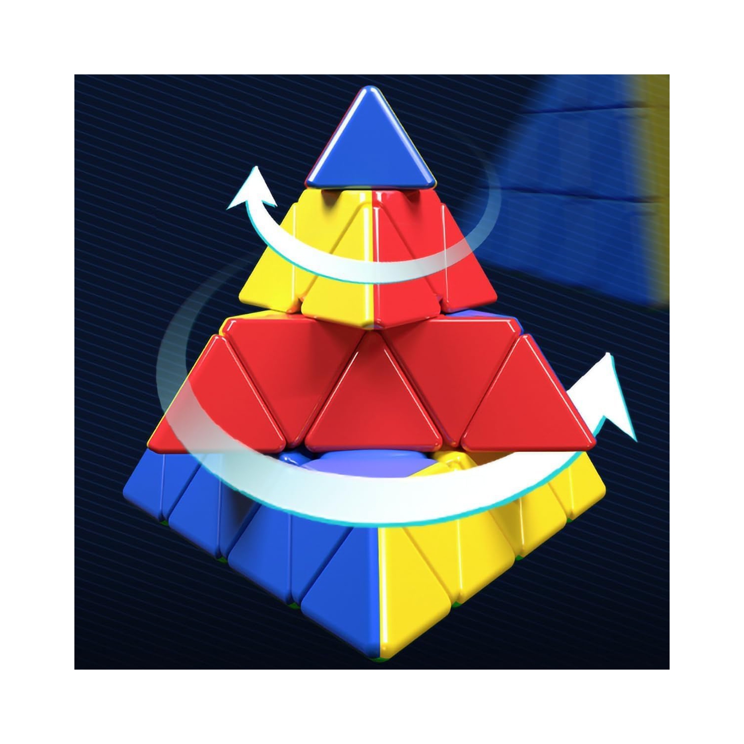 Casse-tête pyramidal quatre axes Tetraèdron Rubik 4 x 4 x 4 x 4, cube rotatif et fluide Rubik avec trépied cube Rubik
