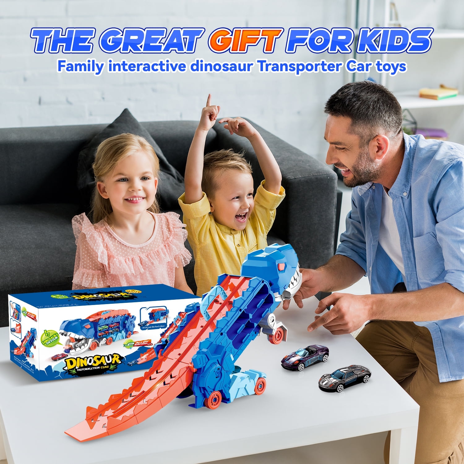 Voiture en alliage d'éjection de voiture d'avalage de dragon, voiture d'avalage de Tyrannosaurus et voiture de rangement, cadeau de Noël