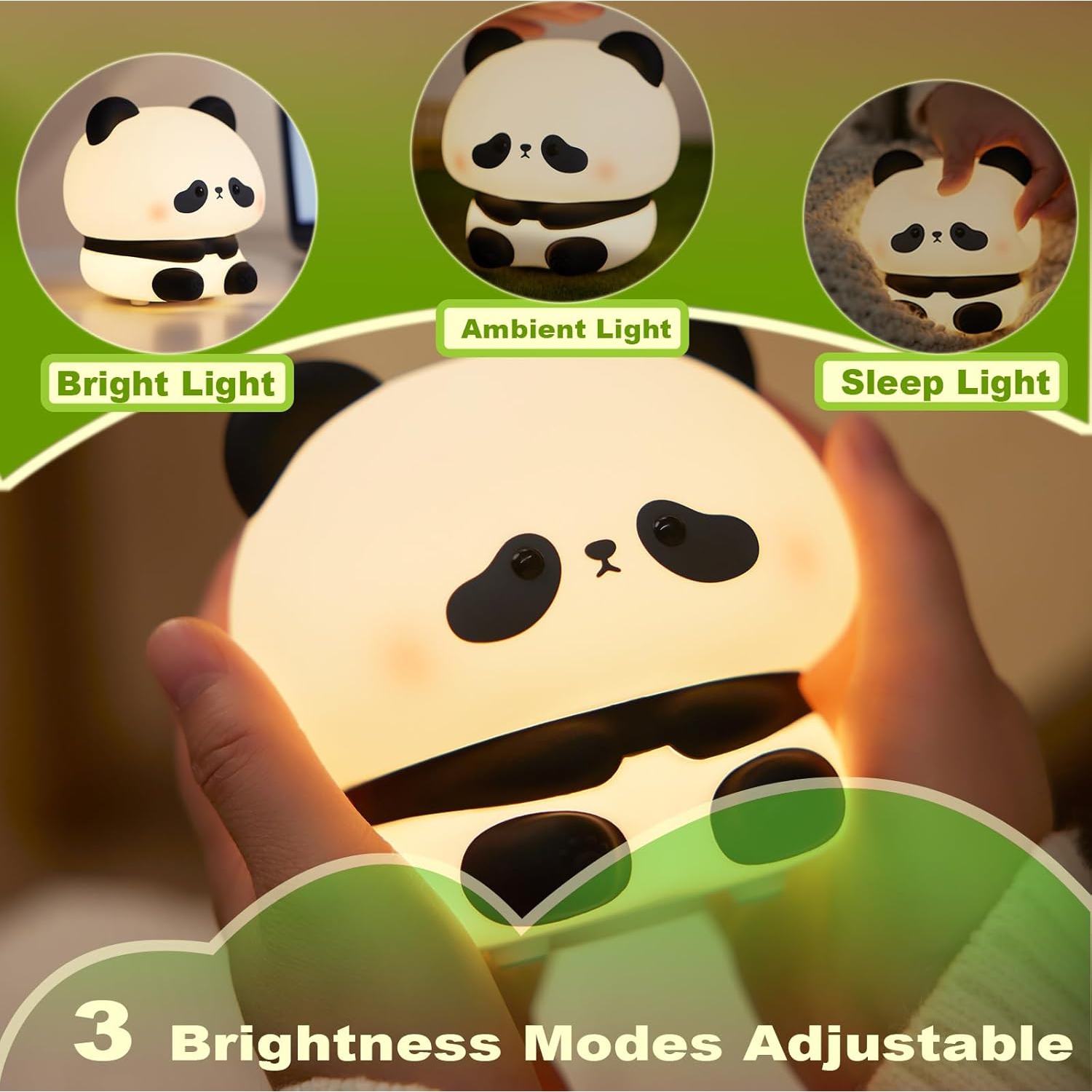 Panda Night Light – Food-Grade Silicone, 3-Level Touch Control, Nursery Essential & Perfect Kids’ Gift