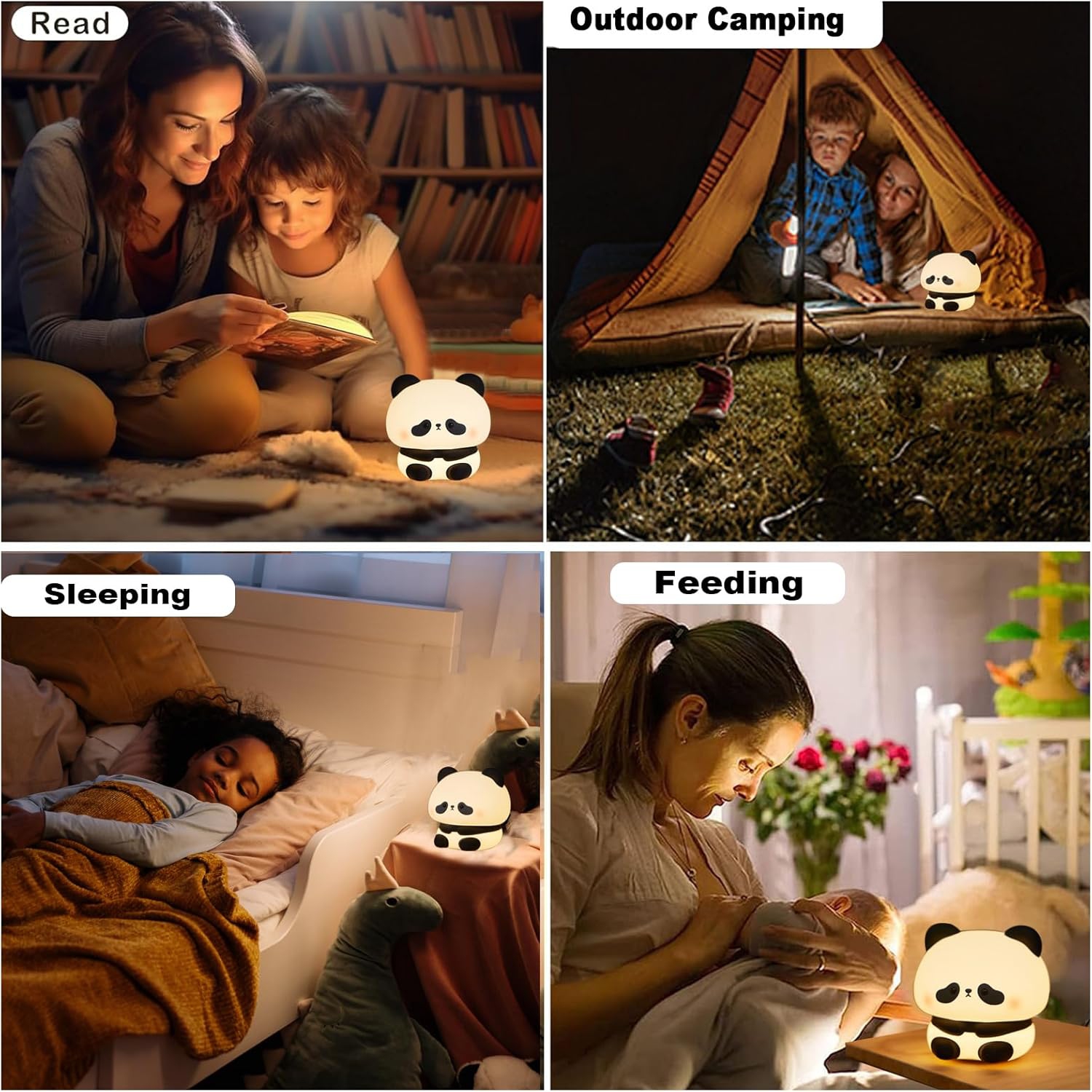 Panda Night Light – Food-Grade Silicone, 3-Level Touch Control, Nursery Essential & Perfect Kids’ Gift
