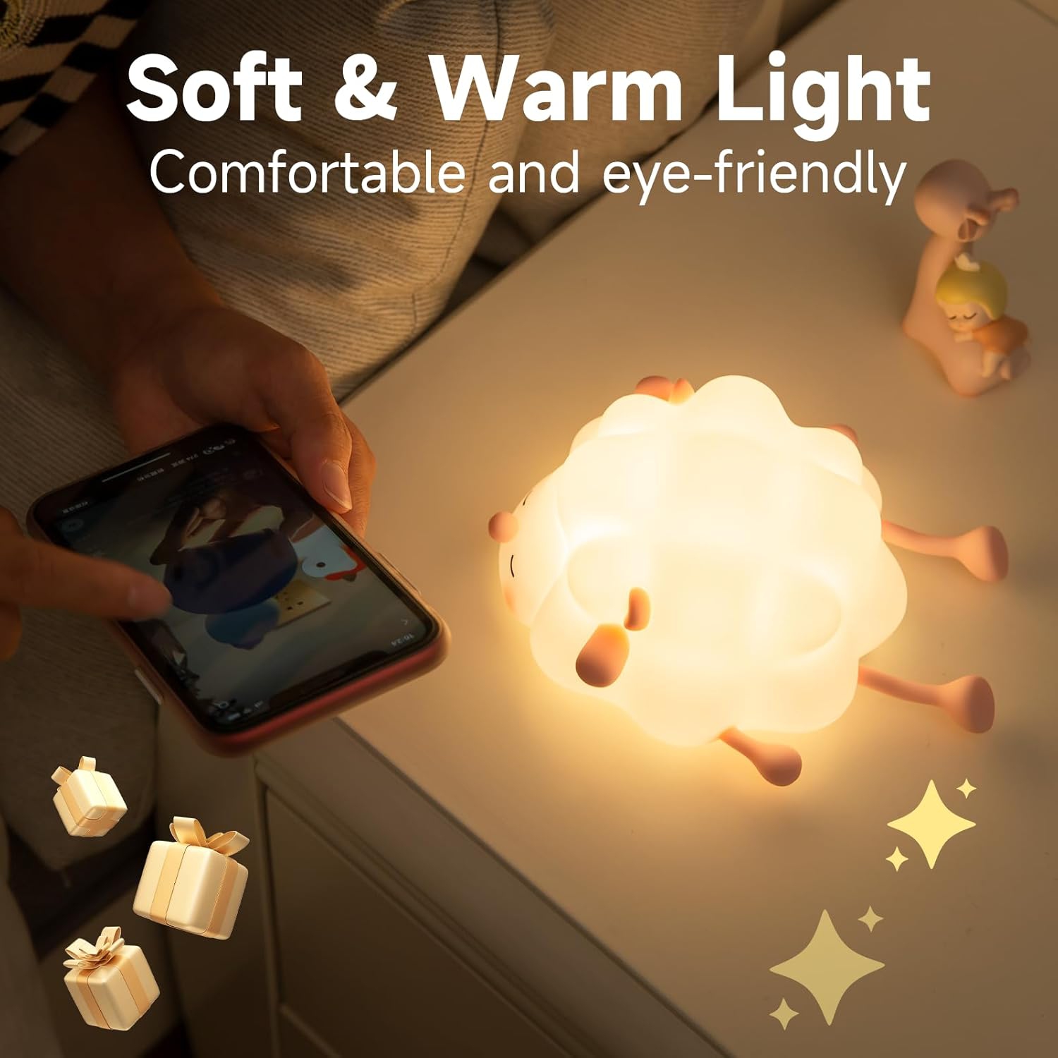 Silicone sheep baby night light | Three-speed dimming | Food grade material | Soft light night light | Portable camping atmosphere light