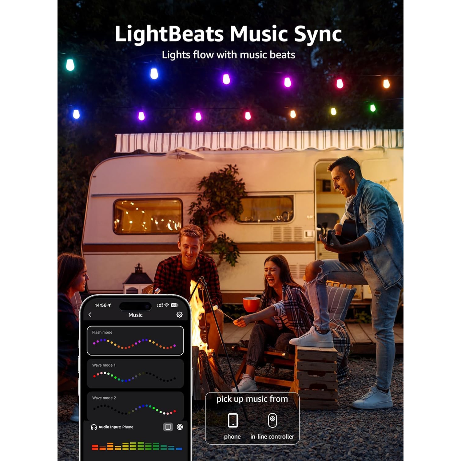 Lepro ZB1 AI Smart String Lights APP Control, 54ft RGB+IC+Warm White Patio Lights 15 LED Bulbs, Alexa Google Enabled Outdoor Lights