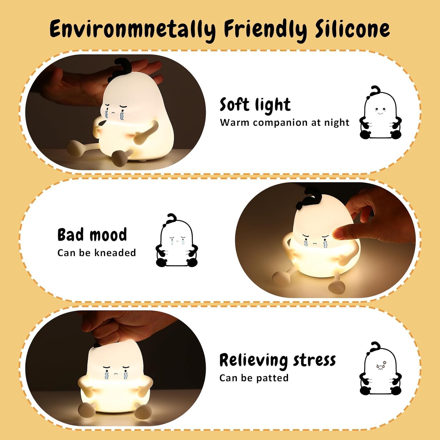 Silicone clapping lamp night light | stepless dimming + timing function | safe material | bedside reading lamp | soft light