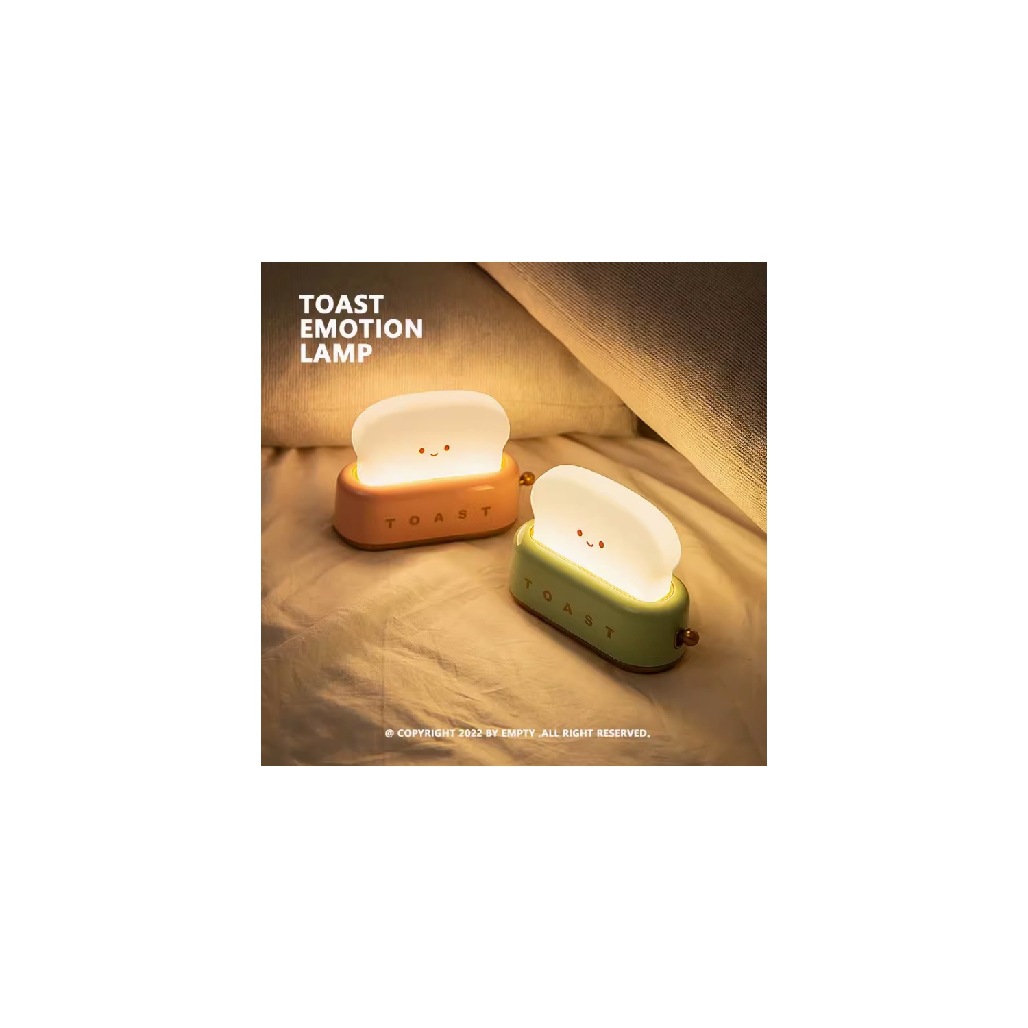 Green toaster Night Light - Rechargeable, Dimmable & Timer, 800mAh Battery, Cute Smile Design for Nursery/Bedroom/Decor