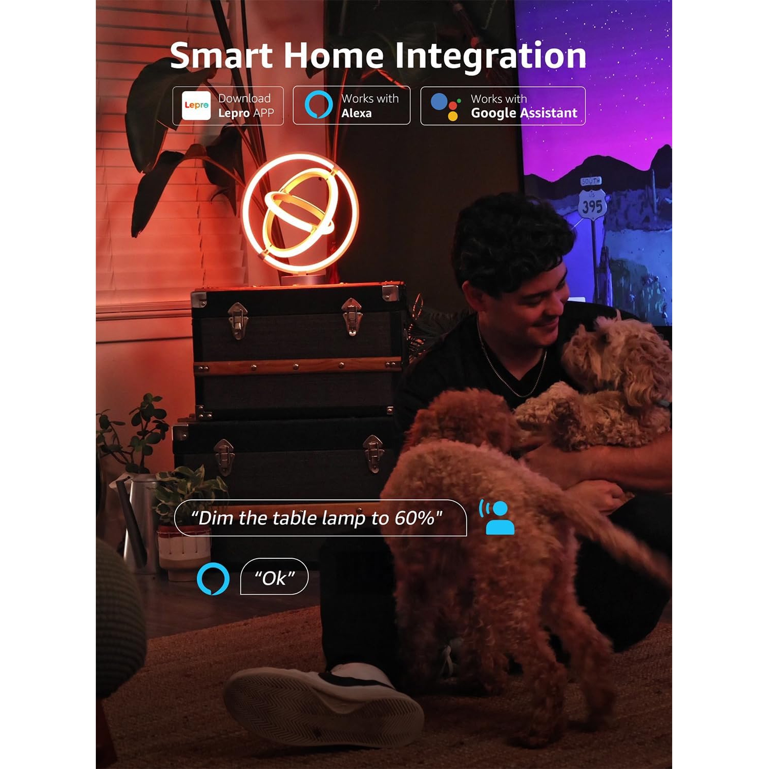 Lampe de table intelligente à intelligence artificielle de Lepro, lampe LED réglable RGBIC compatible avec Alexa, synchronisation de musique