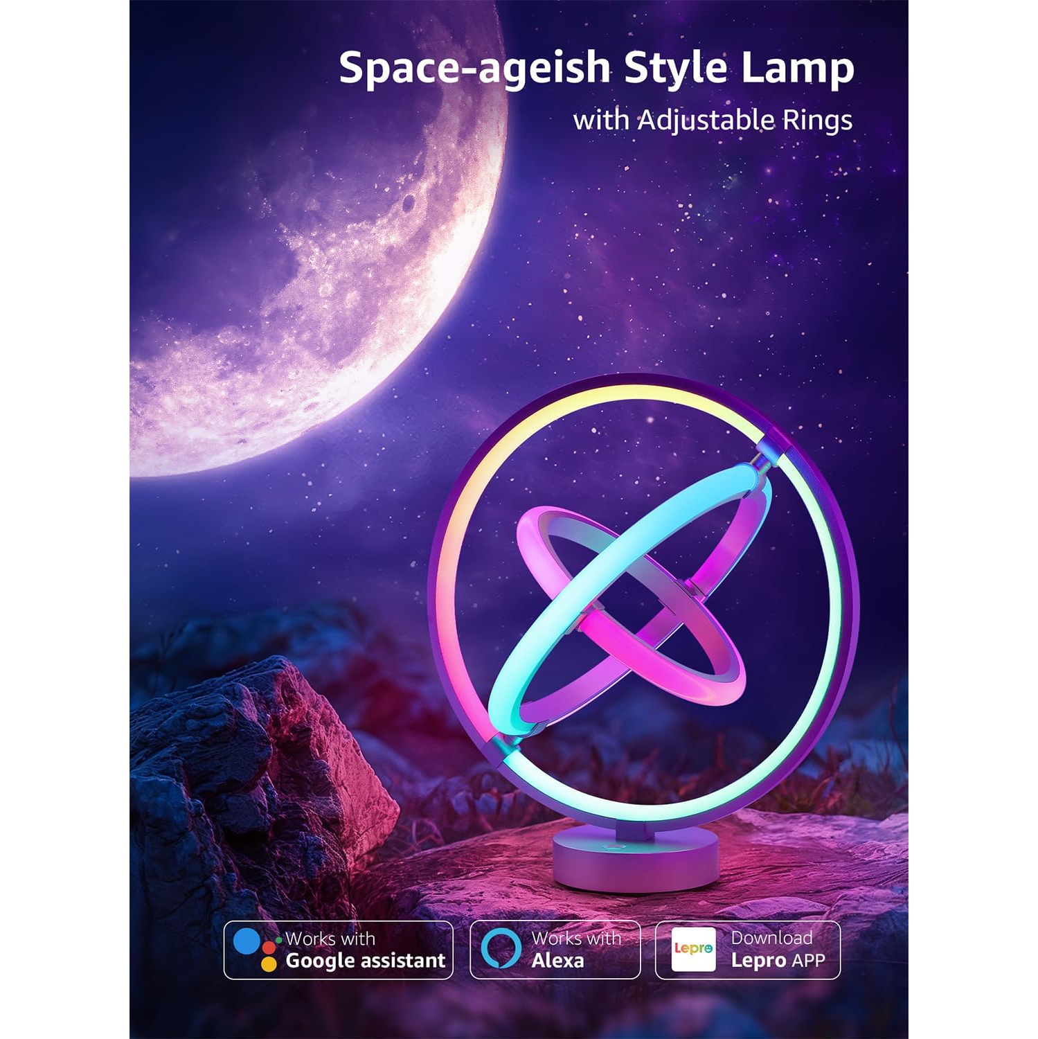 Lampe de table intelligente à intelligence artificielle de Lepro, lampe LED réglable RGBIC compatible avec Alexa, synchronisation de musique