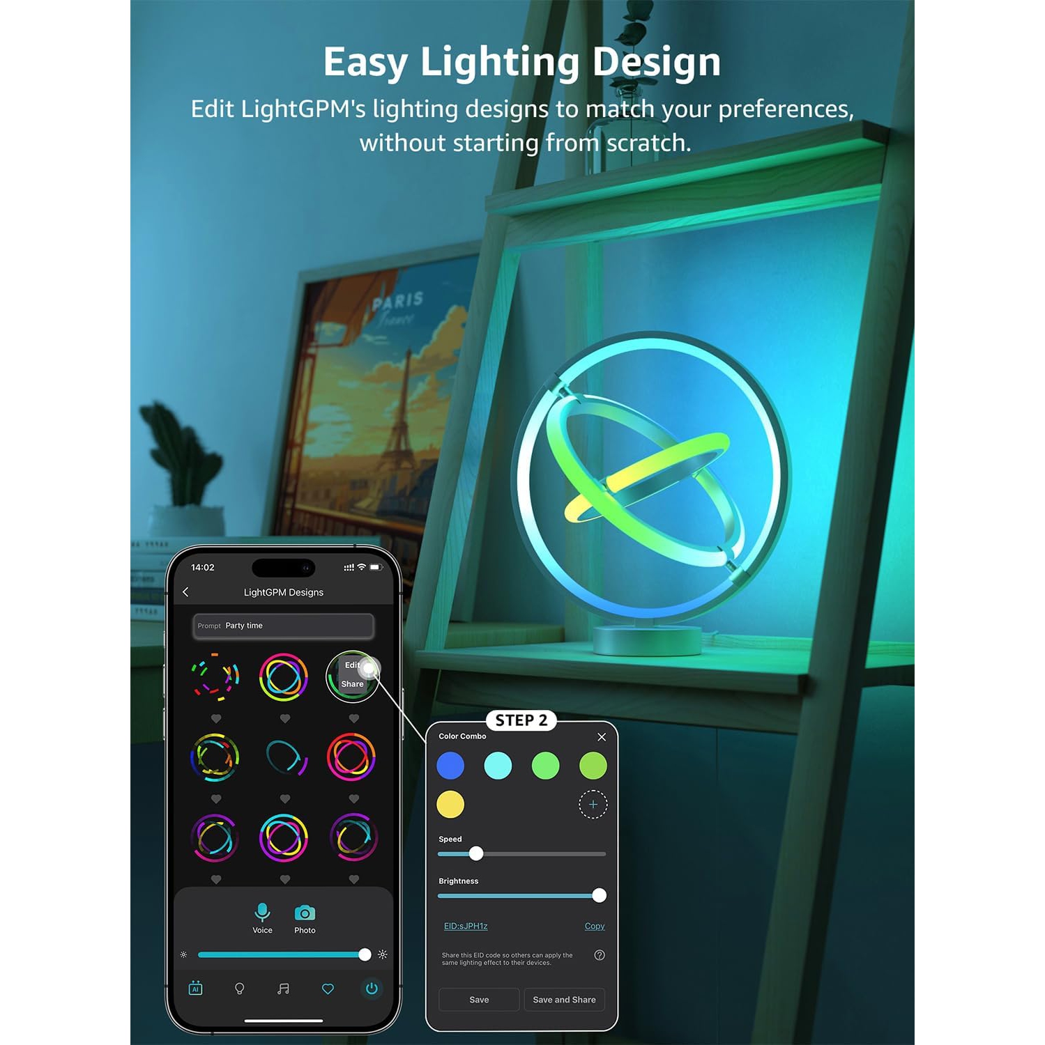 Lampe de table intelligente à intelligence artificielle de Lepro, lampe LED réglable RGBIC compatible avec Alexa, synchronisation de musique