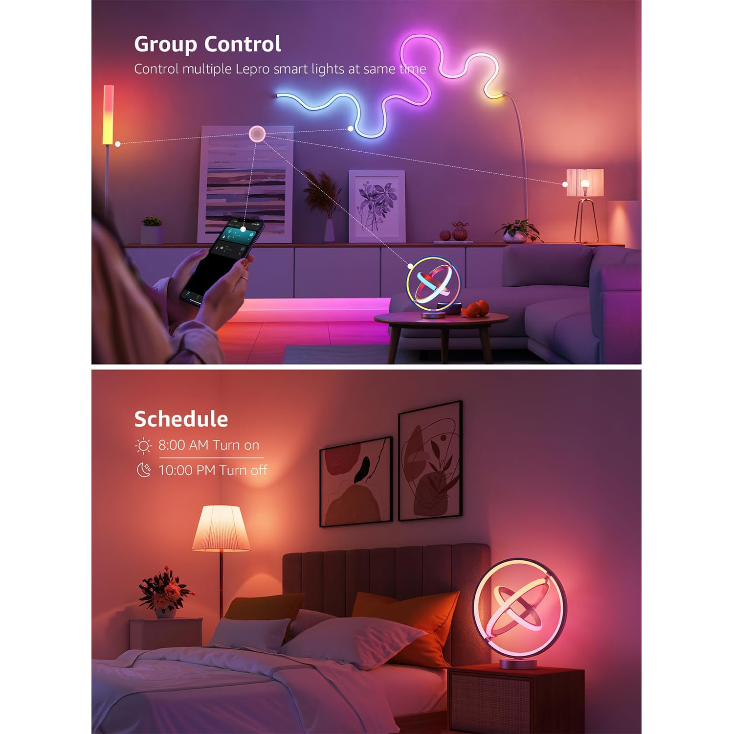 Lampe de table intelligente à intelligence artificielle de Lepro, lampe LED réglable RGBIC compatible avec Alexa, synchronisation de musique