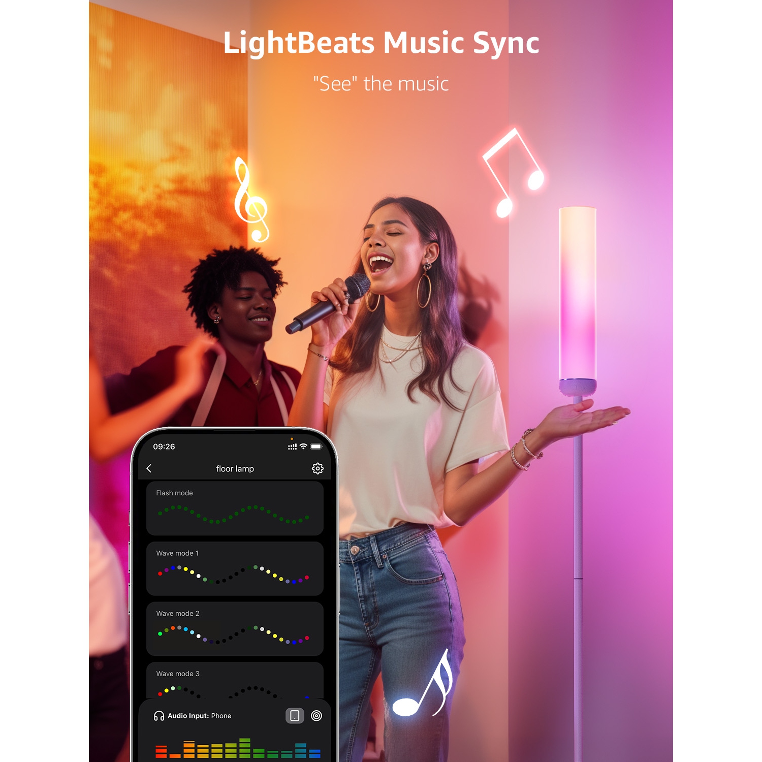 Lampadaire O1 AI de Lepro, lampe intelligente RGBICWW de 2300 lumens, lampe d'angle compatible avec Alexa/Google, contrôle PAR APPLICATION Wi-Fi,