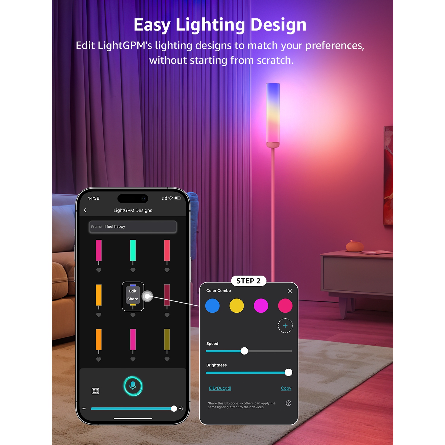 Lampadaire O1 AI de Lepro, lampe intelligente RGBICWW de 2300 lumens, lampe d'angle compatible avec Alexa/Google, contrôle PAR APPLICATION Wi-Fi,