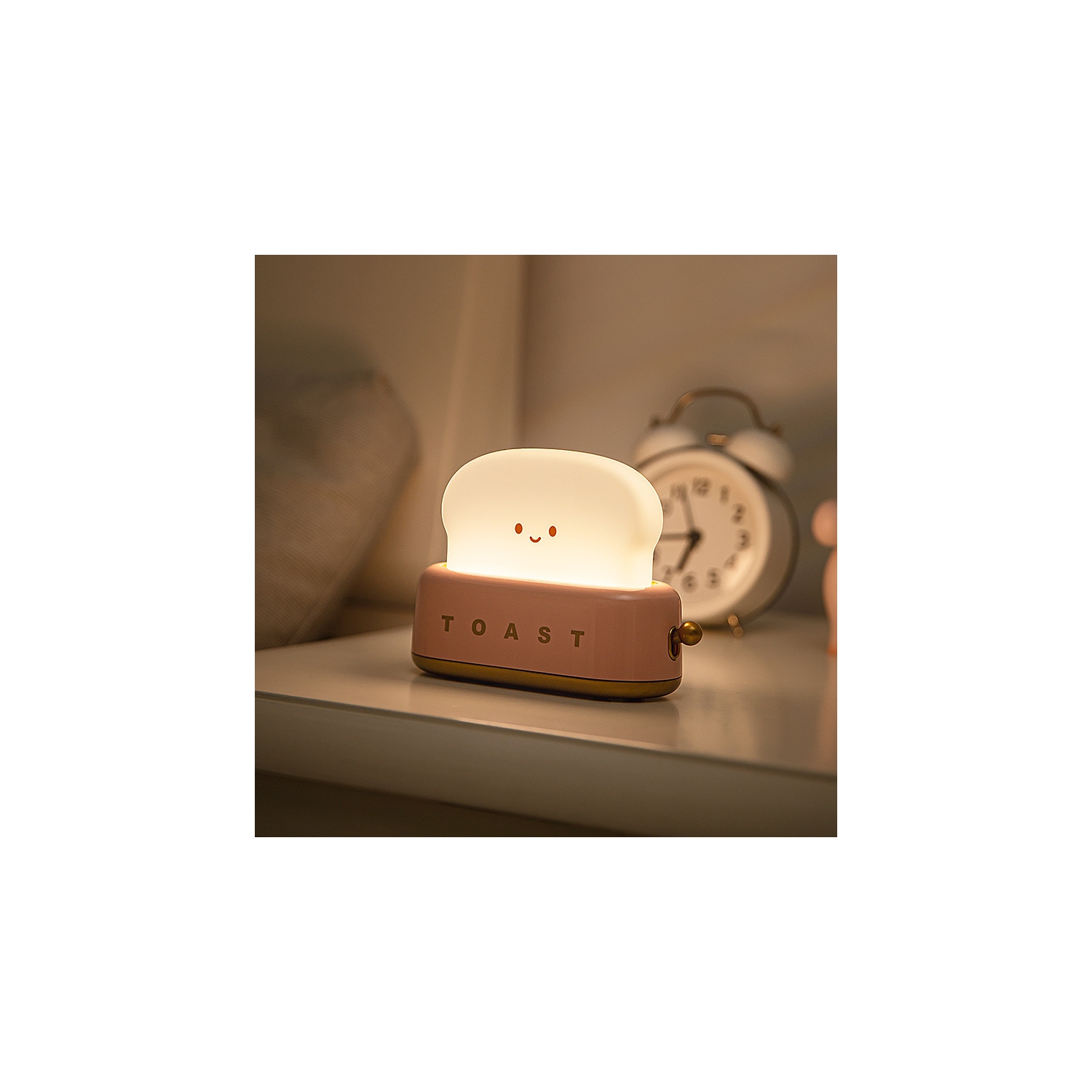 Pink toaster Night Light - Rechargeable, Dimmable & Timer, 800mAh Battery, Cute Smile Design for Nursery/Bedroom/Decor