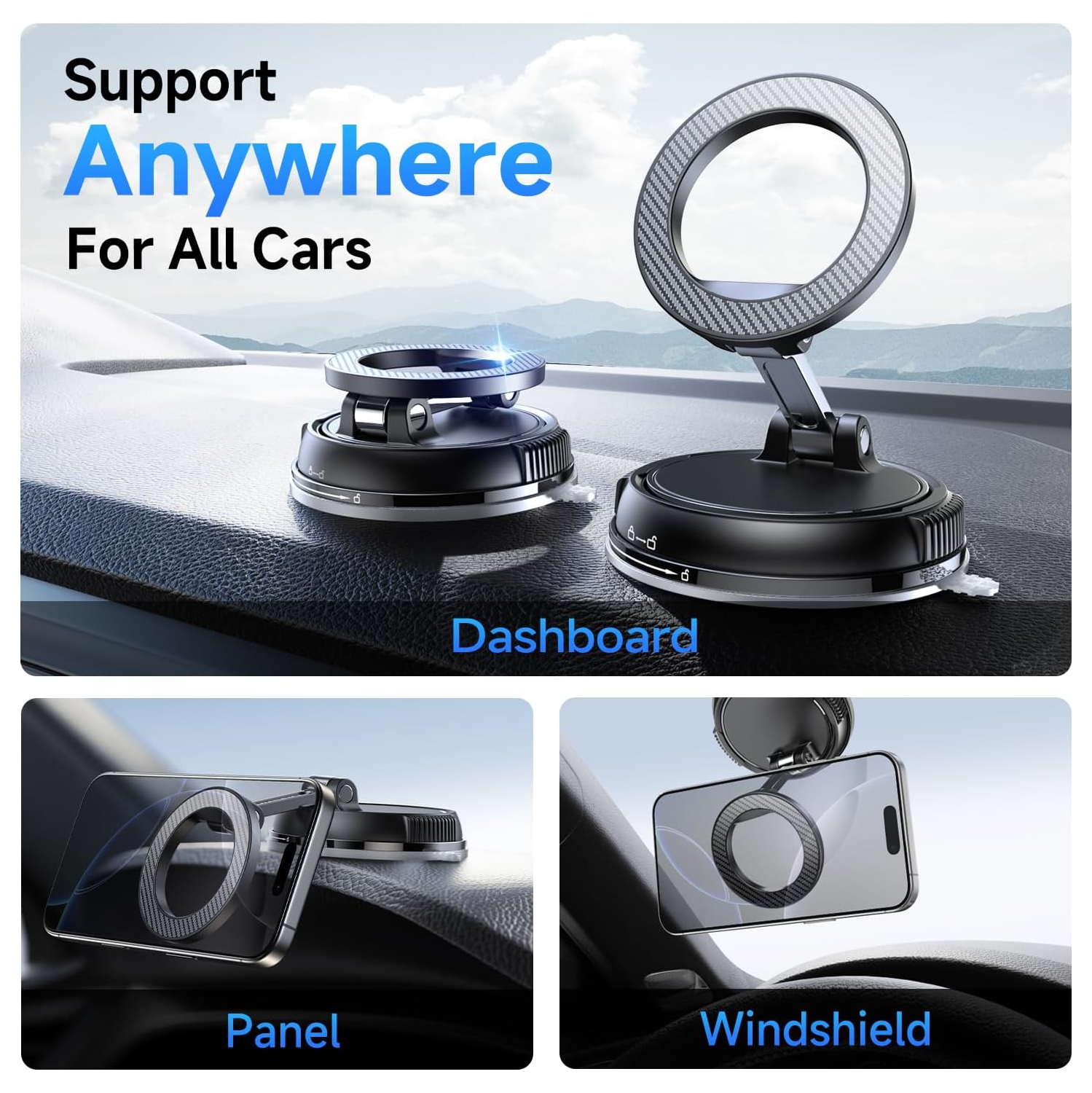 Car Phone Holder for Magsafe [78+LBS Strongest Suction & 2400gf Strongest Magnetic] 360° Adjustable Car Phone Mount, Phone Holders for Your Car for i