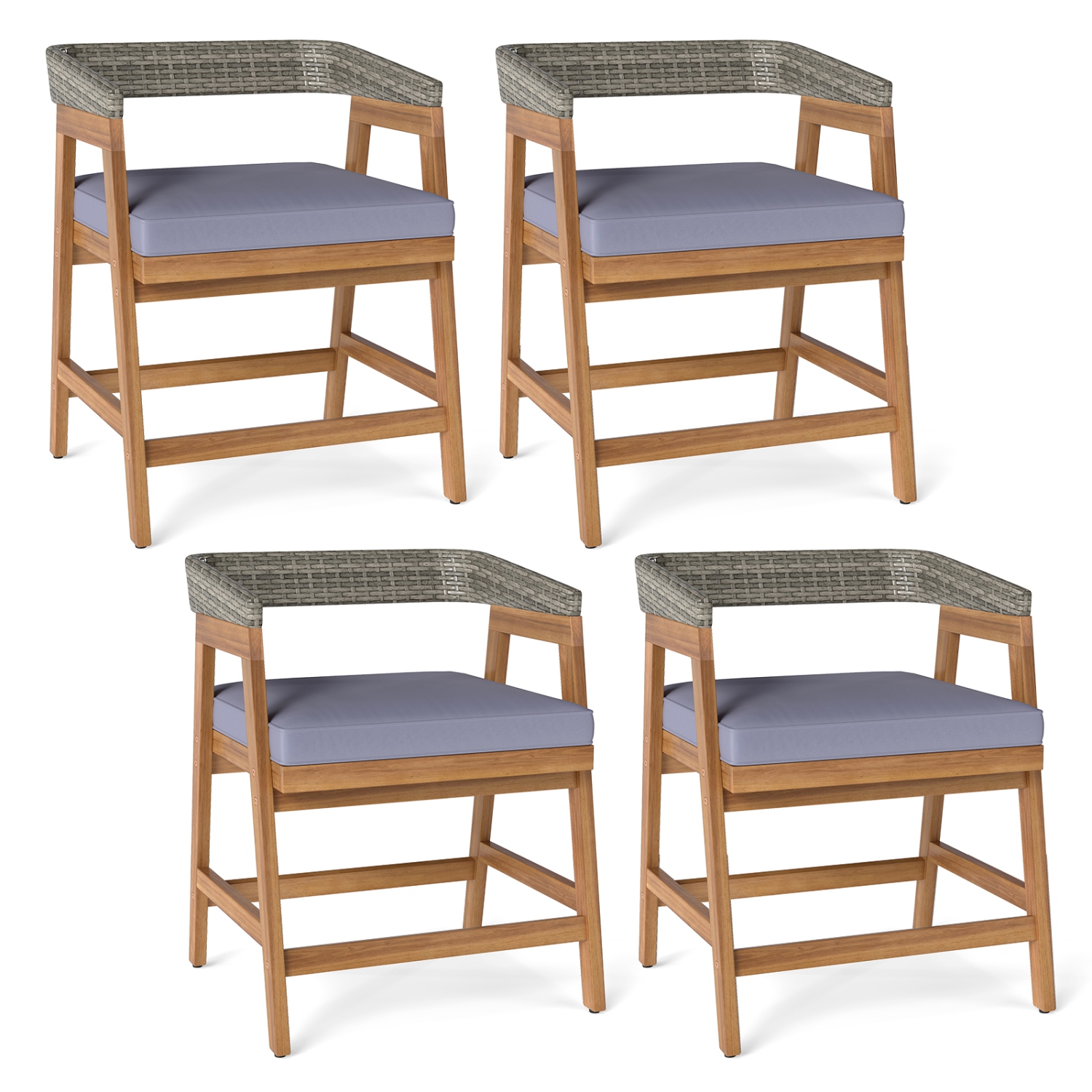Costway Patio Chairs Set of 4 Outdoor Acacia Wood Dining Chairs with Cushions for Garden