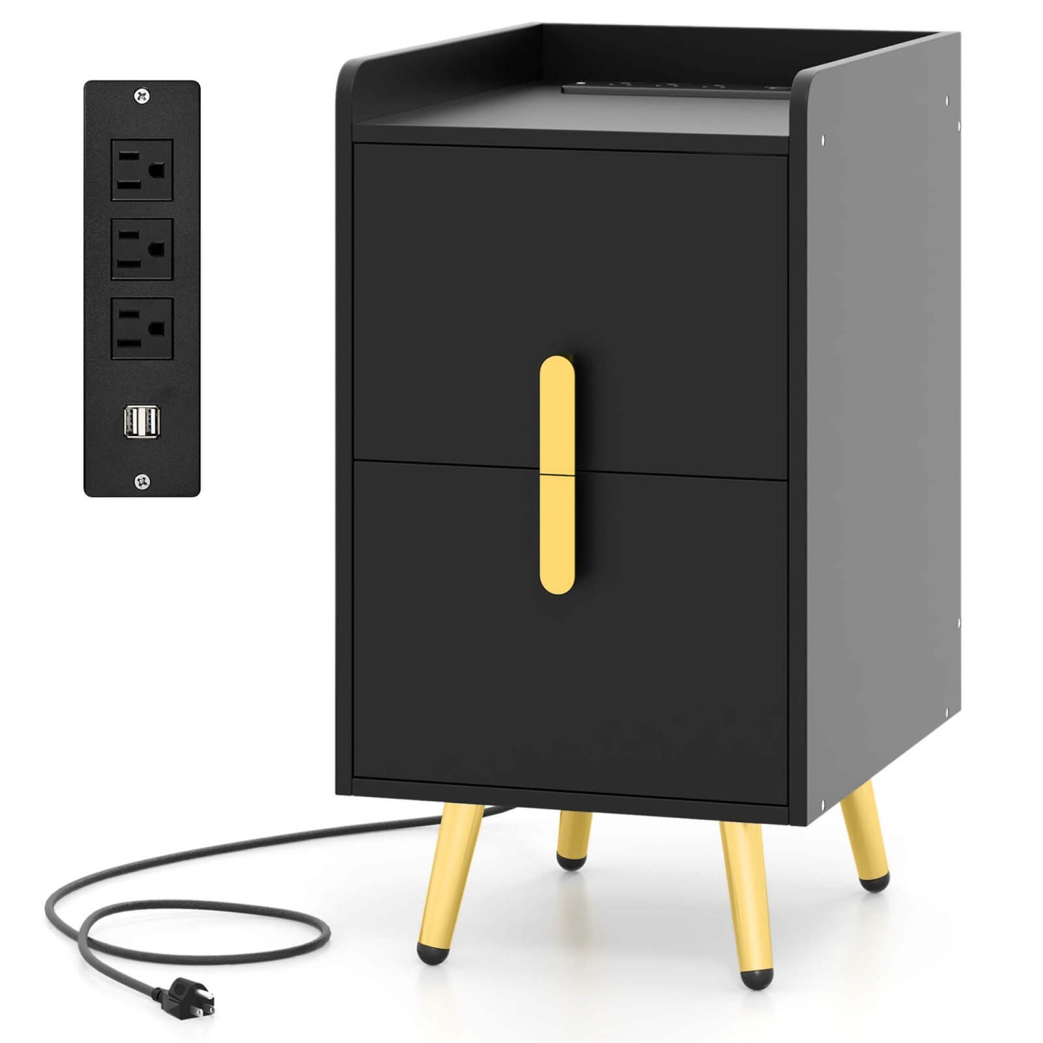 Costway Nightstand with Charging Station Home Bedside Sofa Side Tables with 2 Drawers Coffee/White