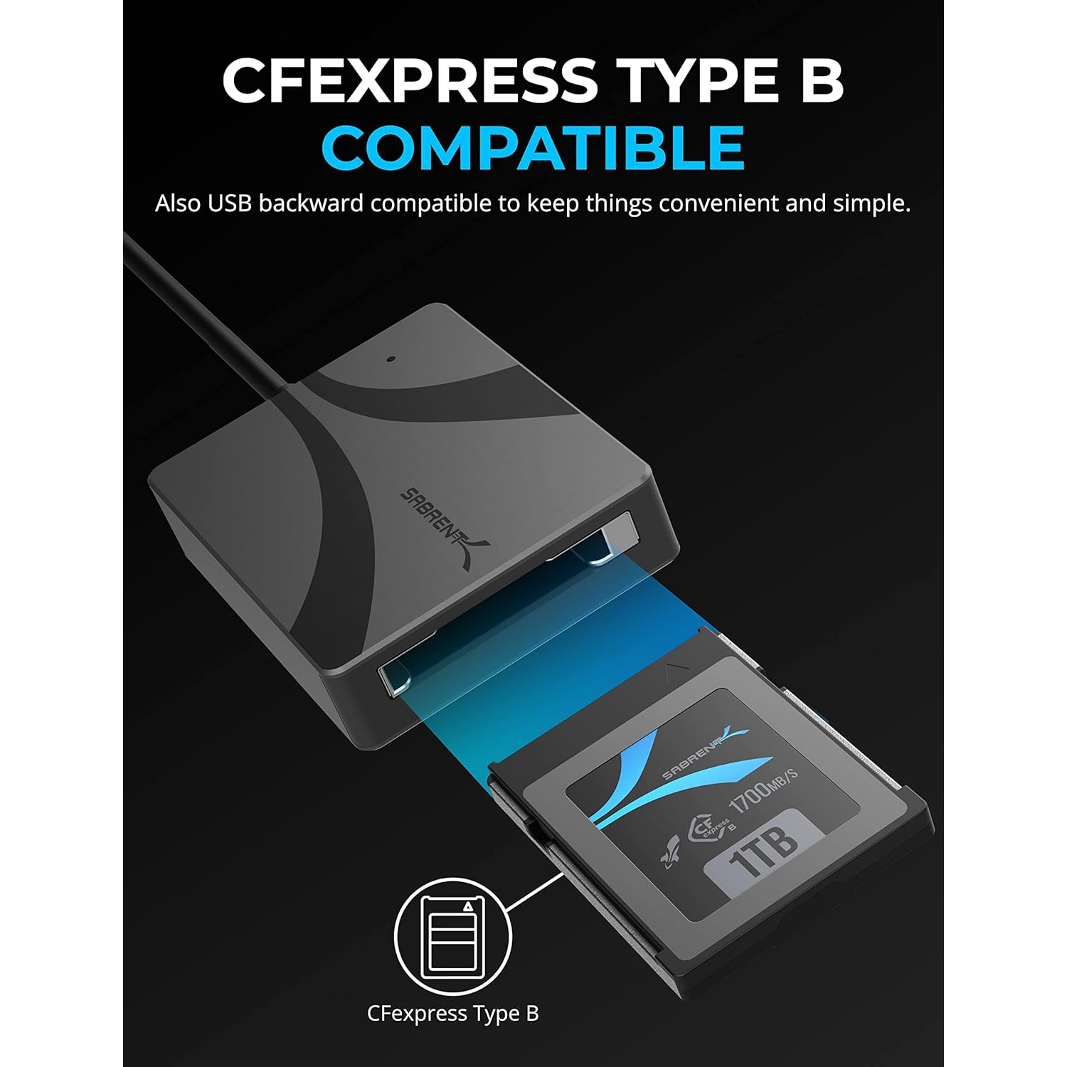 Lecteur de cartes CF Express de type B de SABRENT - USB de type C 3.2x2 10&nbsp;Gb/s, transfert de données haute vitesse, prêt à l'emploi, compatible