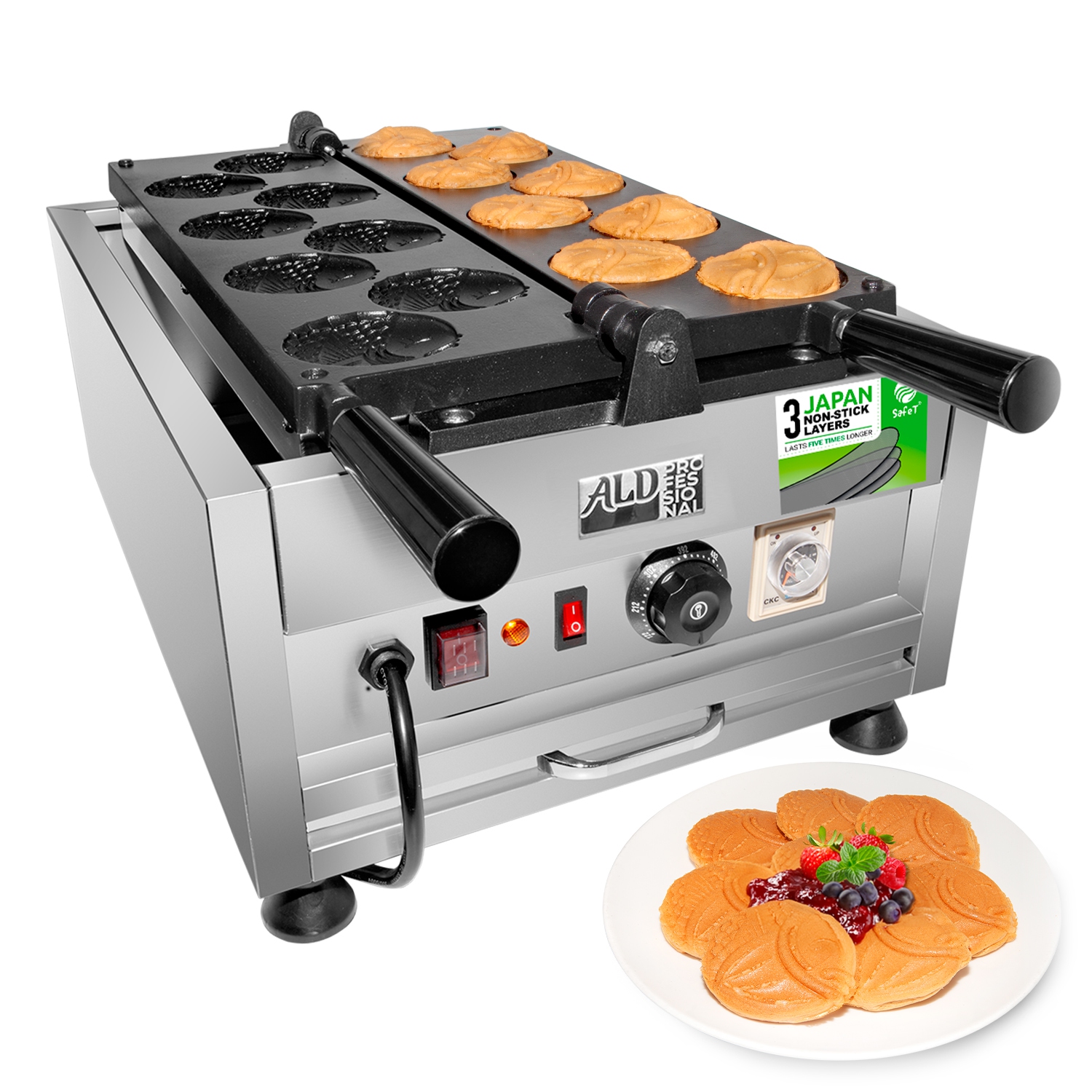 AP-260 Taiyaki Fish Waffle Maker | 8 Round-Shaped Waffles | Nonstick Coating | 110V
