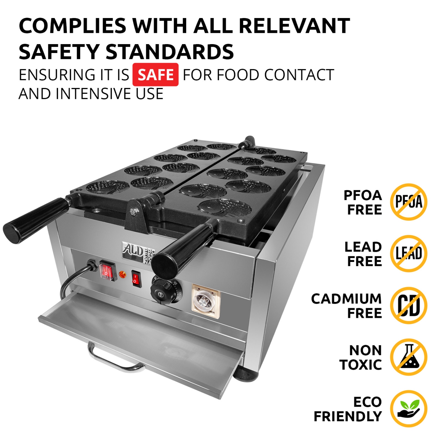 AP-260 Taiyaki Fish Waffle Maker | 8 Round-Shaped Waffles | Nonstick Coating | 110V