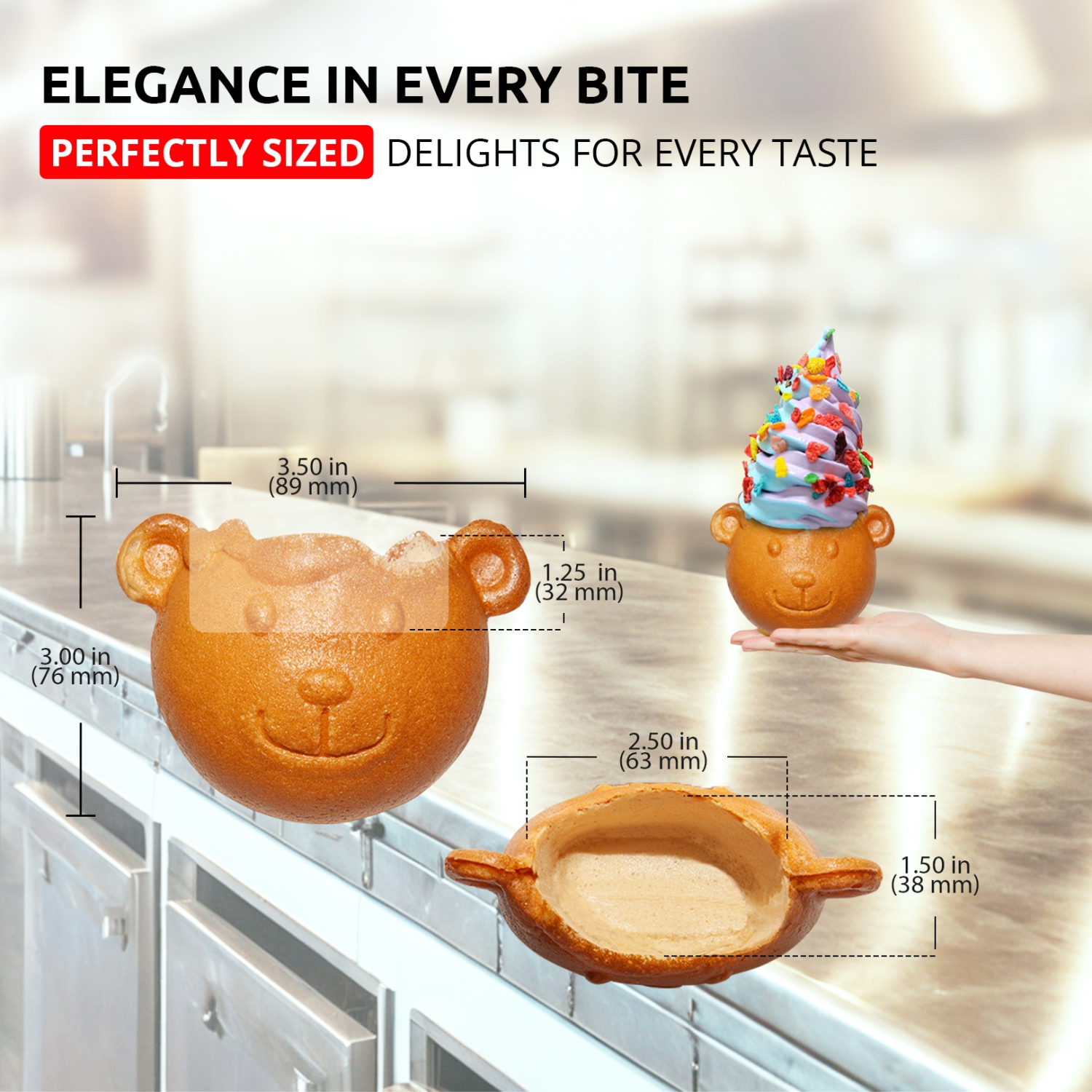 AP-196 Taiyaki Bear Waffle Maker | Bear Shaped Waffles Taiyaki Iron | Stainless Steel | 2 Bear Head Waffles | 110V