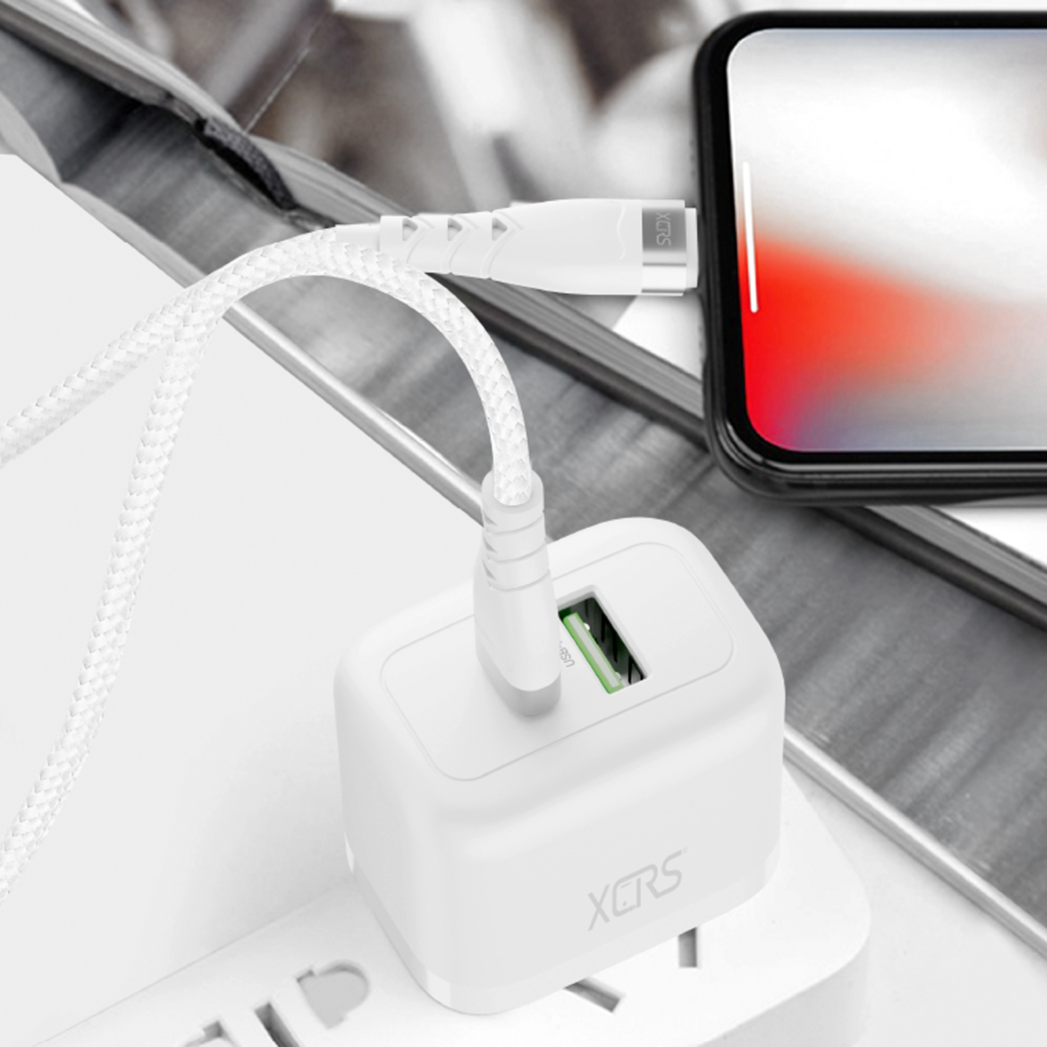 Fast iPhone Charger 30W XCRS Dual Port USB-C/USB-A Wall Adapter with USB-C Cable – Compatible with iPhone 17/16/15, iPad, Samsung S25, Pixel &