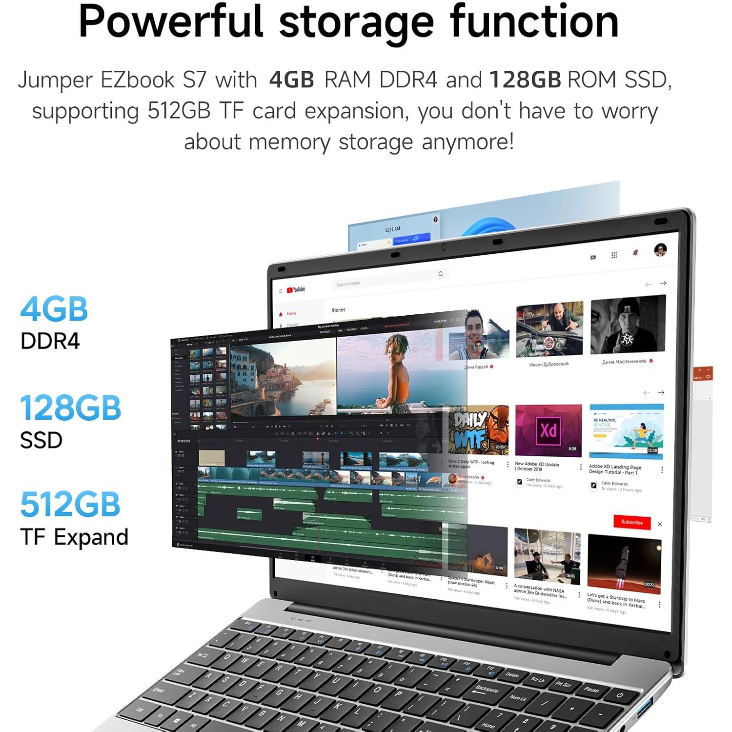 jumper EZbook S7Hi 15.6 Inch Laptop - 4GB RAM, 128GB Storage, Intel 5205U Processor, Windows 11, Office 365 for Business and Students