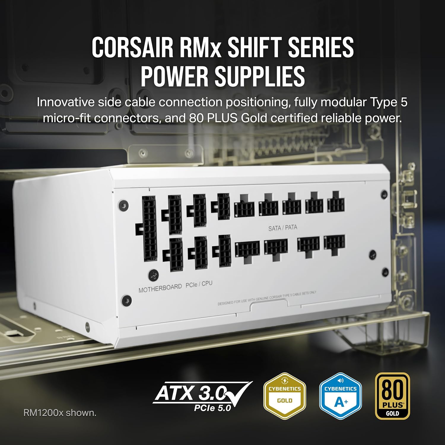 CORSAIR RM750x Shift Fully Modular ATX Power Supply - 80 Plus Gold, ATX 3.0, PCIe 5.0, Zero RPM, White