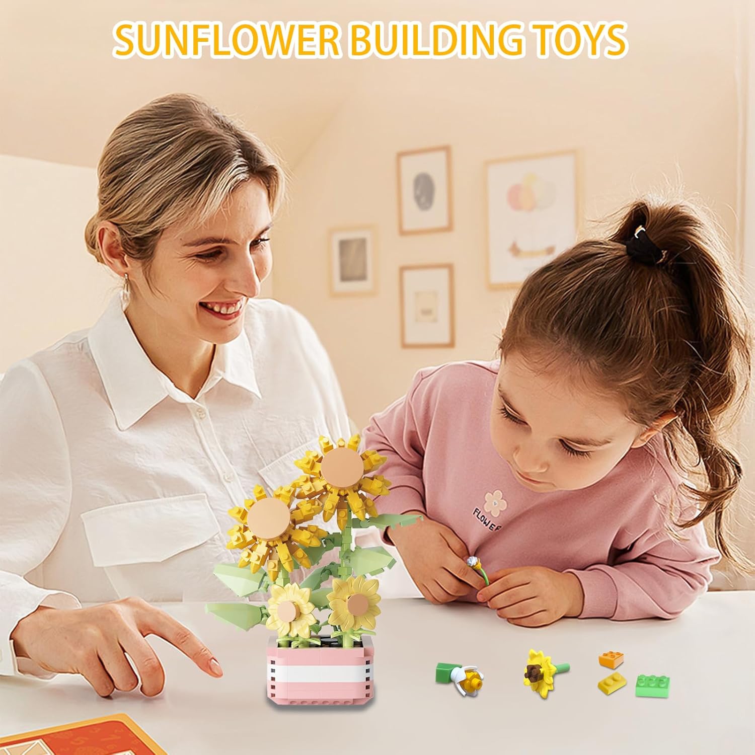 Sunflower building block set, DIY mini building blocks artificial flower bonsai building block toy set, suitable for room decoration, Christmas