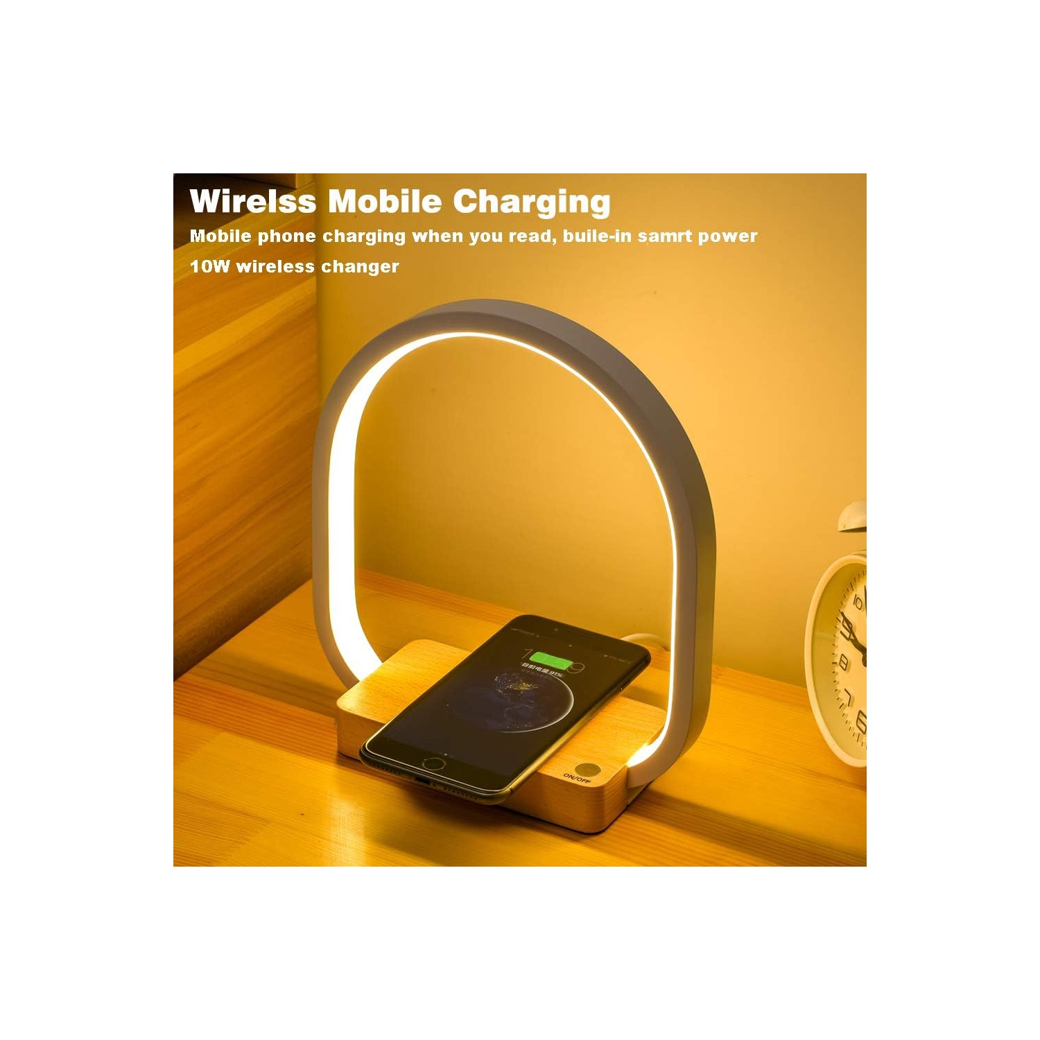 Bedside Lamp 10W Wireless Charging LED Table Lamp with Touch Control Desk Lamp Eye Protection Reading Lamp Suitable for Kids, Adults, Home, Dormitory