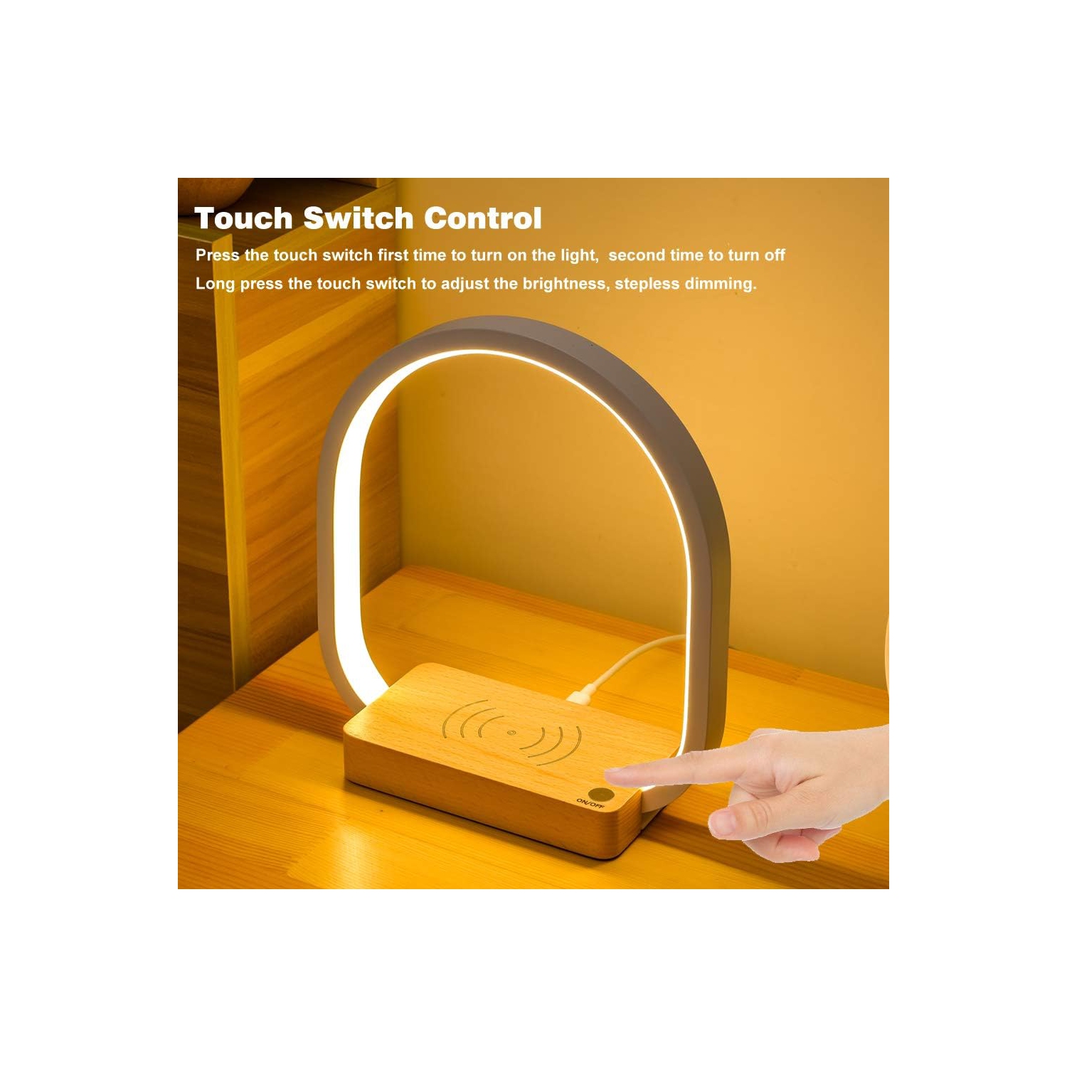 Bedside Lamp 10W Wireless Charging LED Table Lamp with Touch Control Desk Lamp Eye Protection Reading Lamp Suitable for Kids, Adults, Home, Dormitory