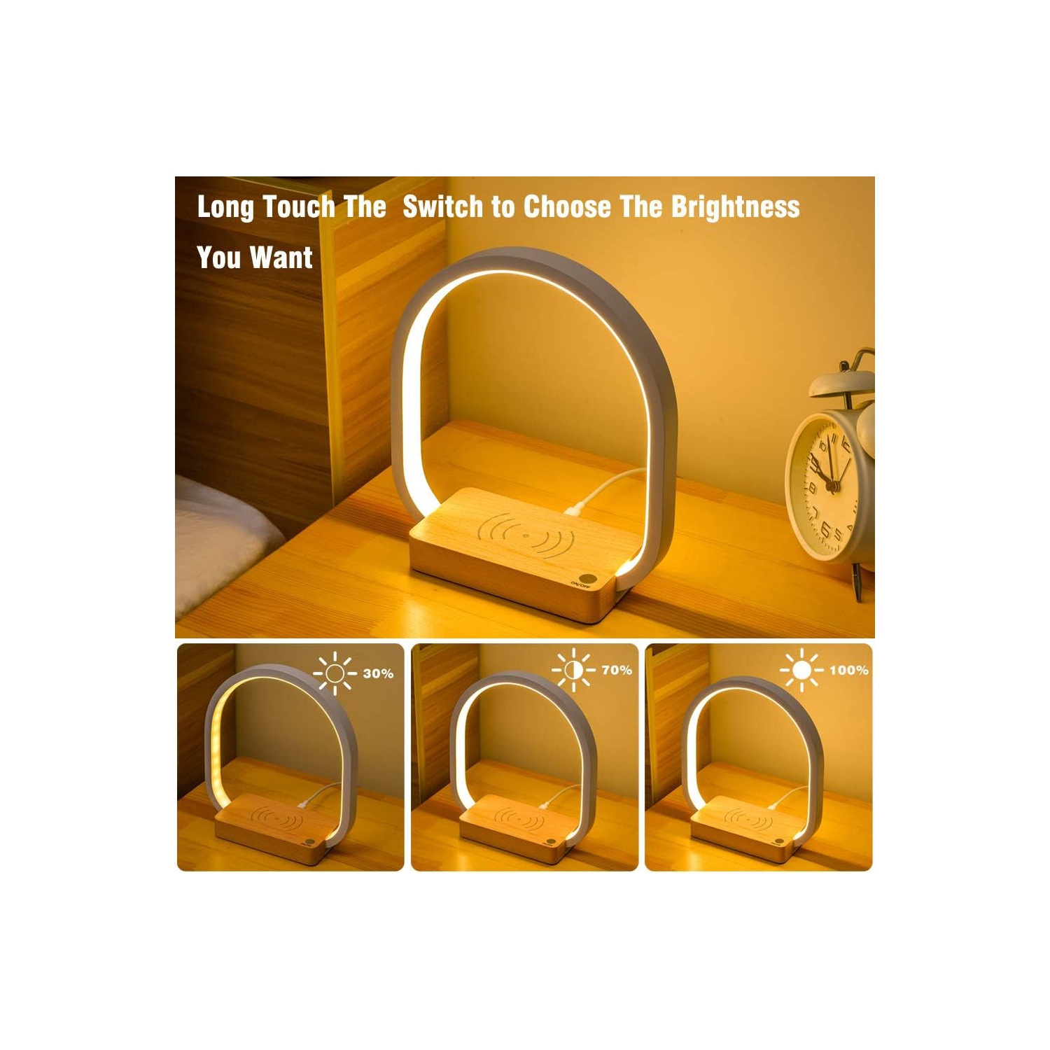 Bedside Lamp 10W Wireless Charging LED Table Lamp with Touch Control Desk Lamp Eye Protection Reading Lamp Suitable for Kids, Adults, Home, Dormitory