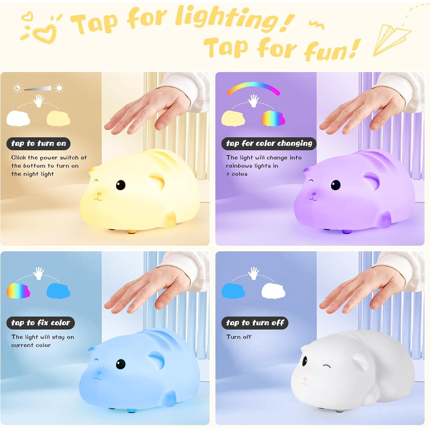 Veilleuse en silicone Little Hamster - changement de couleur coloré, portatif, protection des yeux, changement de couleur multicolore, chargement