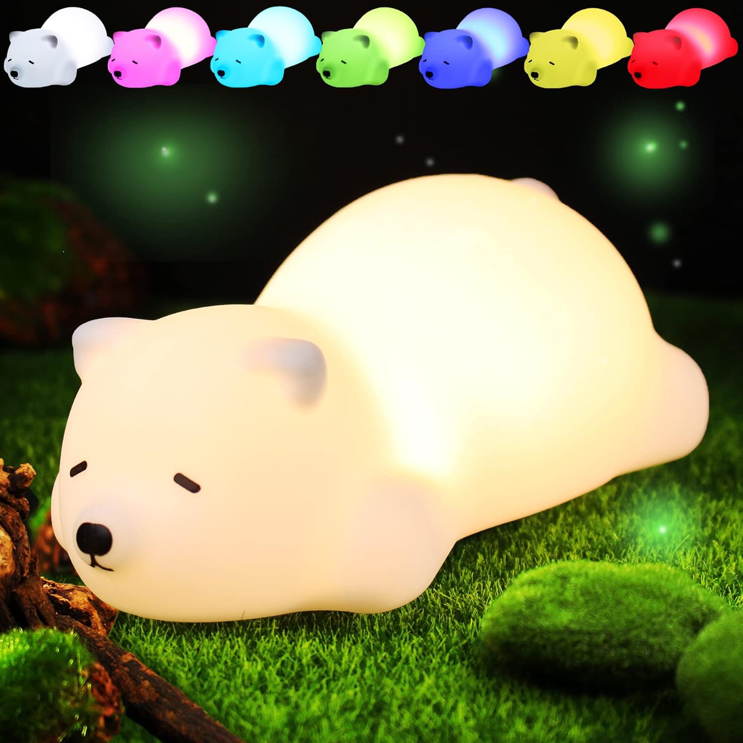 Papa Bear Baby Night Light - Colorful color change, soft light, portable, eye protection, relieve fear of darkness, easy to carry, silicone pat night
