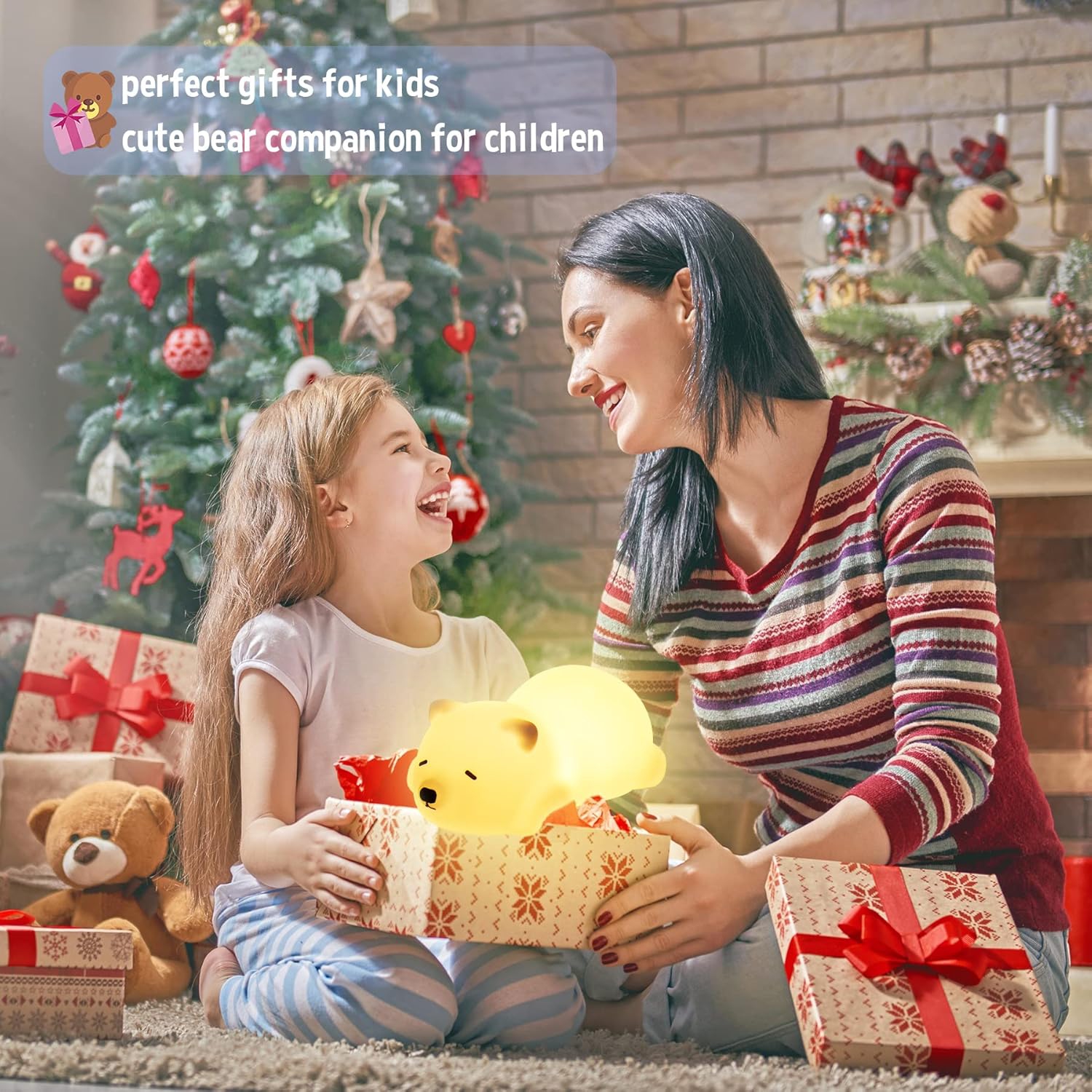 Papa Bear Baby Night Light - Colorful color change, soft light, portable, eye protection, relieve fear of darkness, easy to carry, silicone pat night