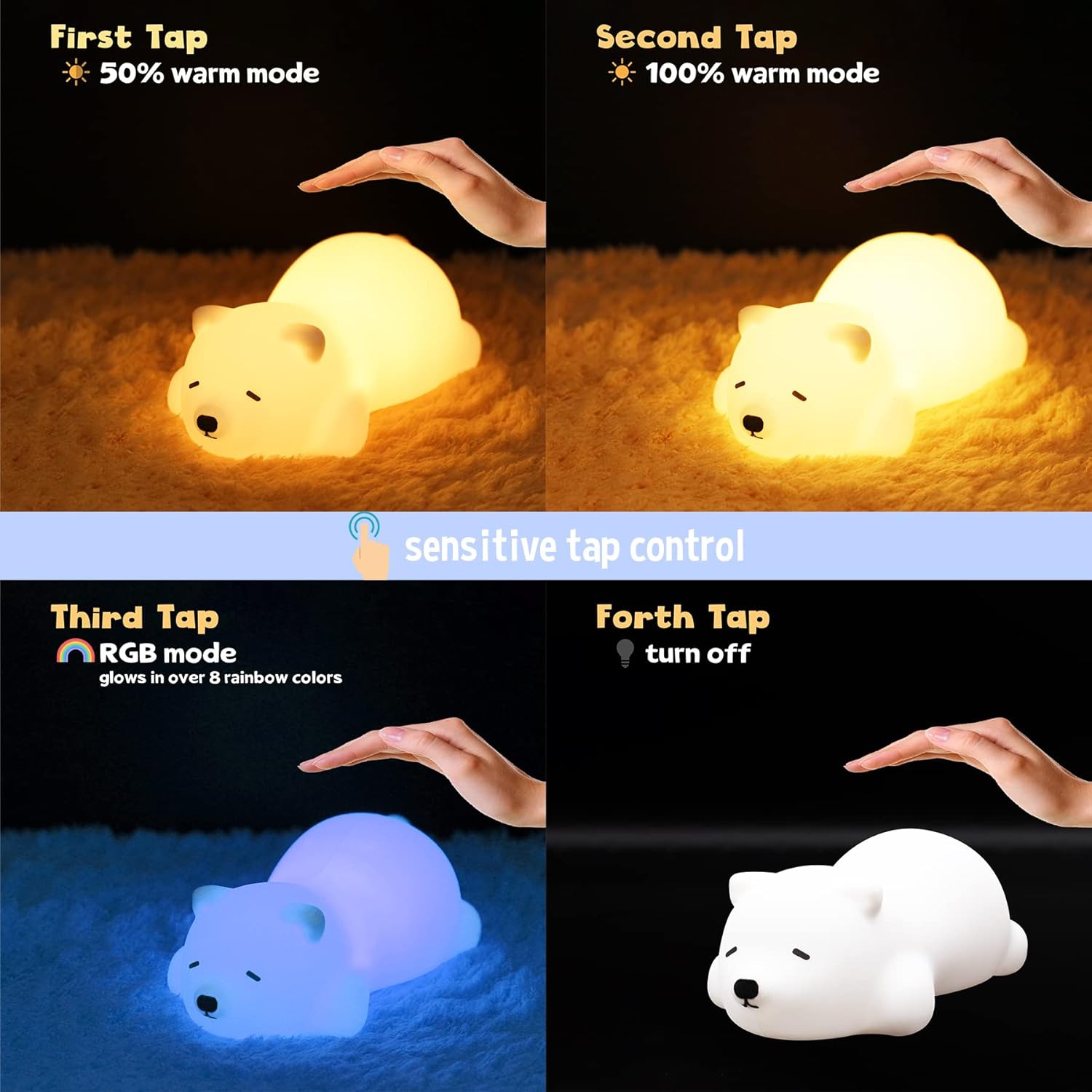 Papa Bear Baby Night Light - Colorful color change, soft light, portable, eye protection, relieve fear of darkness, easy to carry, silicone pat night