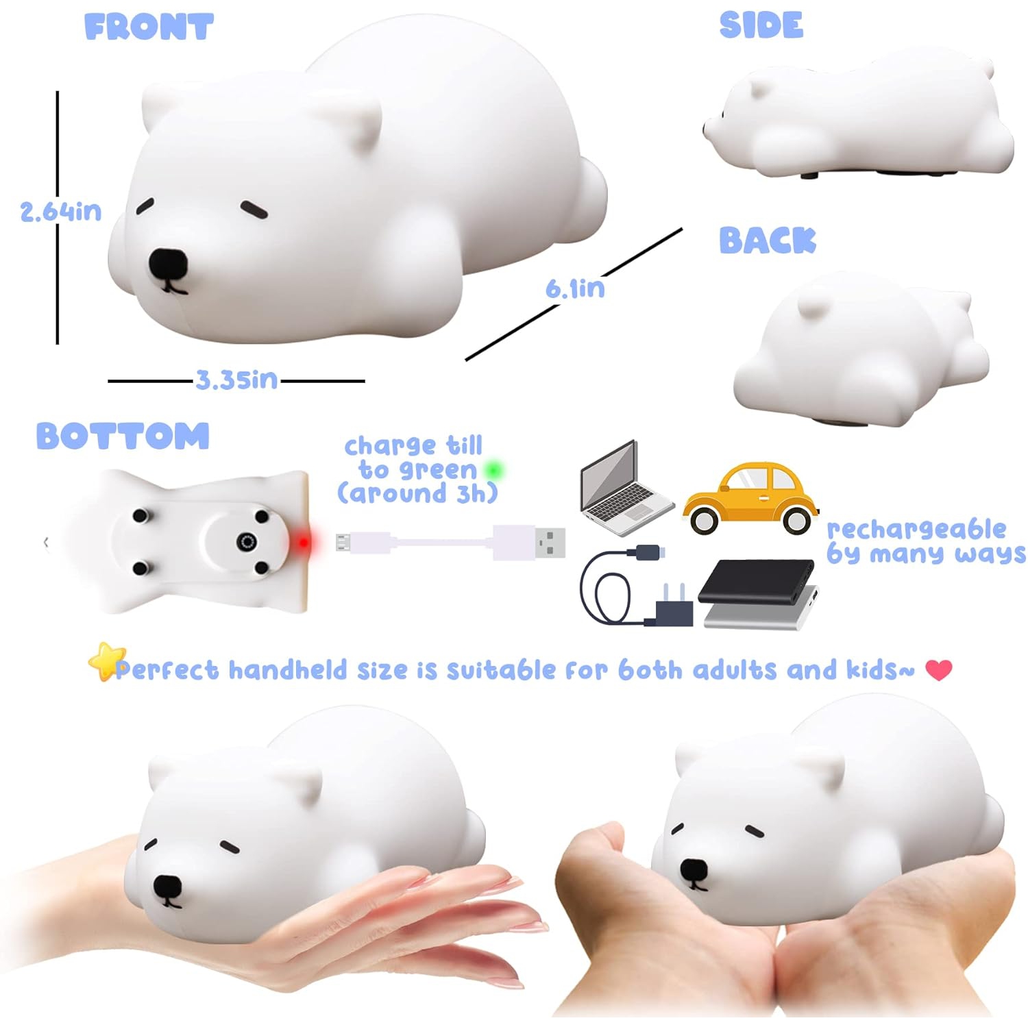 Papa Bear Baby Night Light - Colorful color change, soft light, portable, eye protection, relieve fear of darkness, easy to carry, silicone pat night