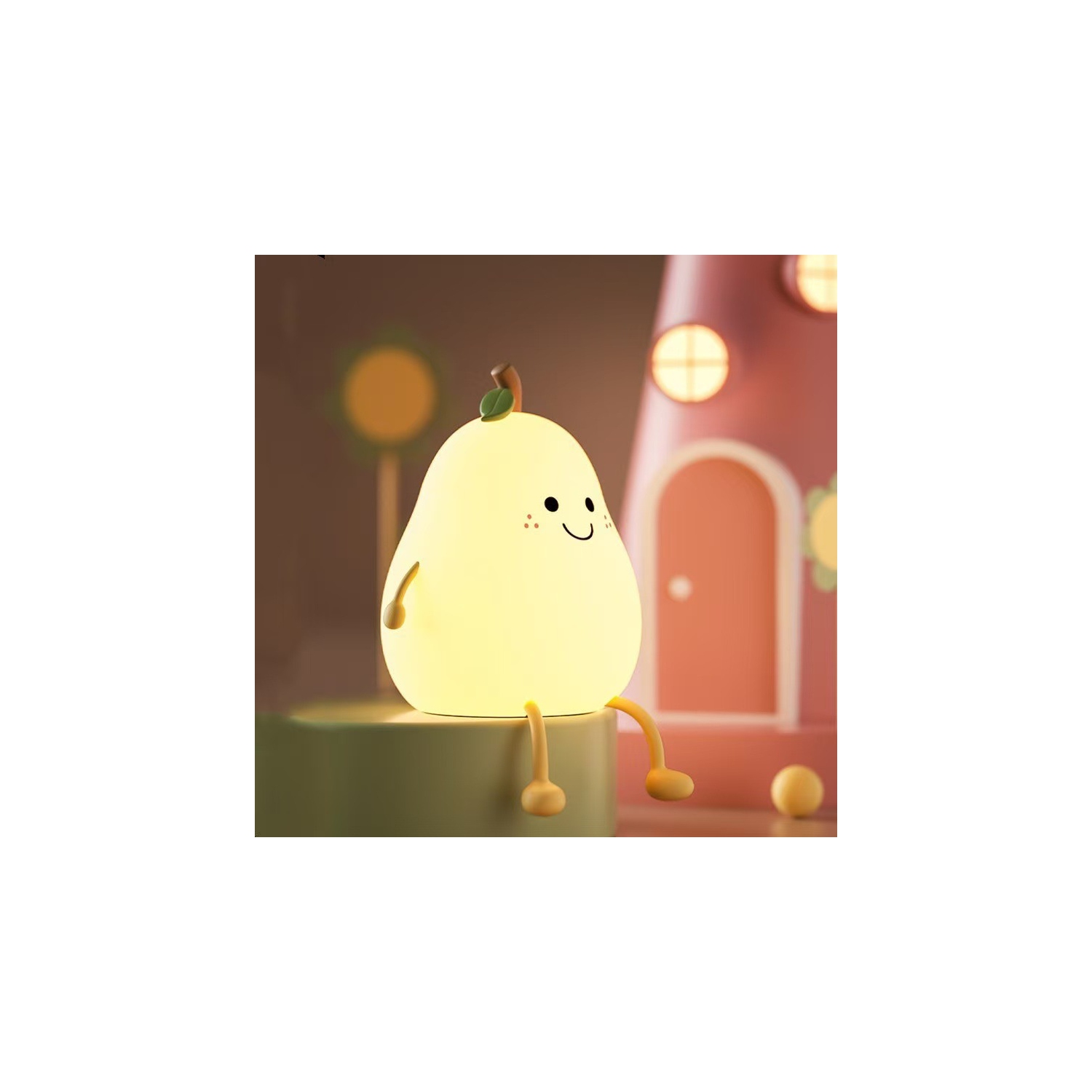 Cute Children's Silicone Night Light, Dimmable Baby Room Pear Shaped Lamp, Cute Room Decoration No Pear Bedside Lamp