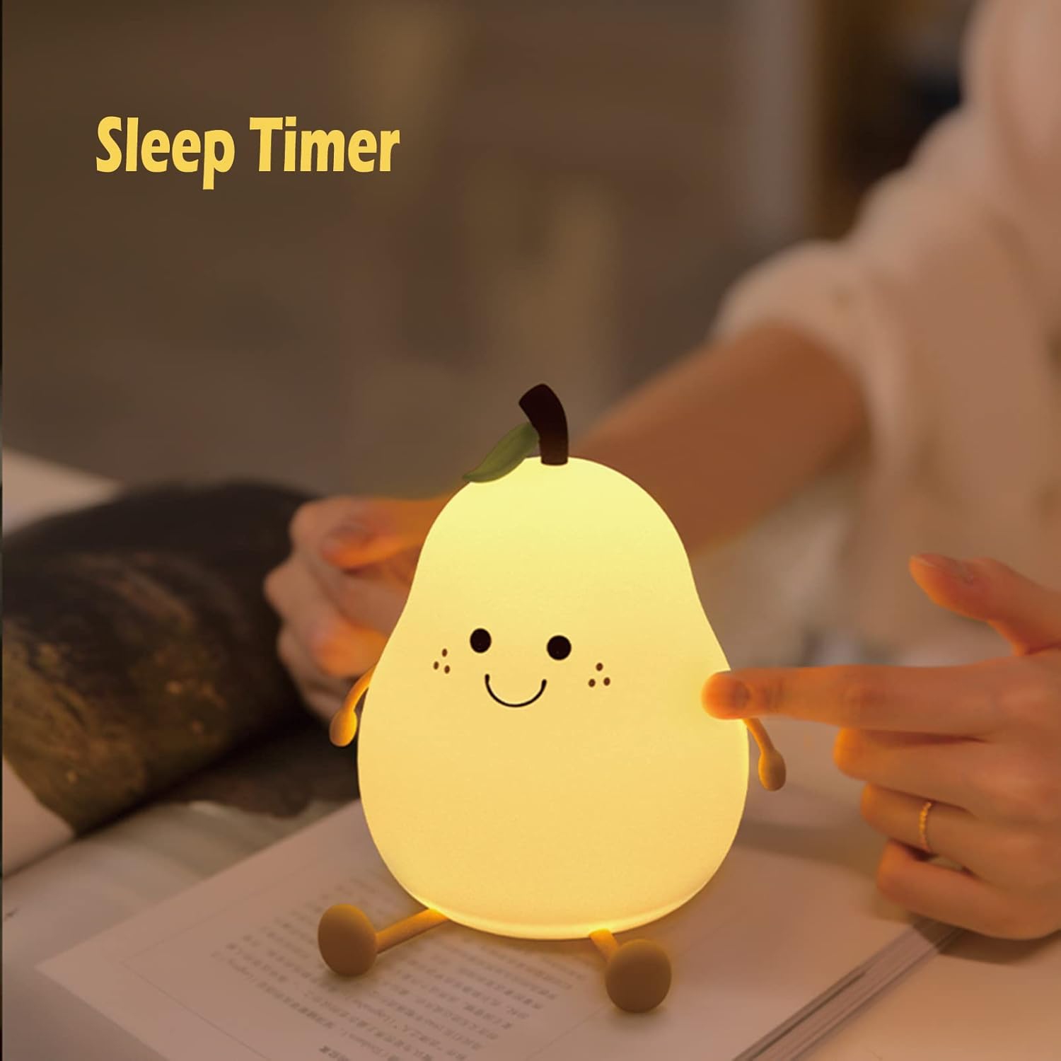 Cute Children's Silicone Night Light, Dimmable Baby Room Pear Shaped Lamp, Cute Room Decoration No Pear Bedside Lamp