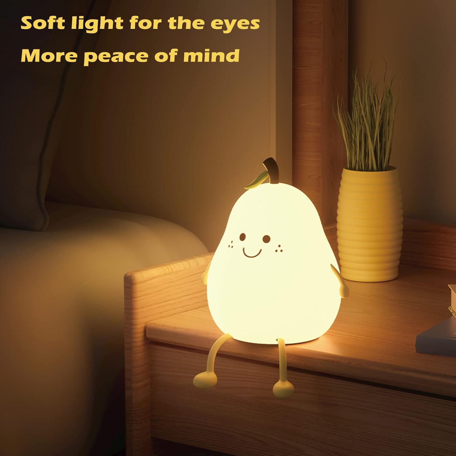 Cute Children's Silicone Night Light, Dimmable Baby Room Pear Shaped Lamp, Cute Room Decoration No Pear Bedside Lamp