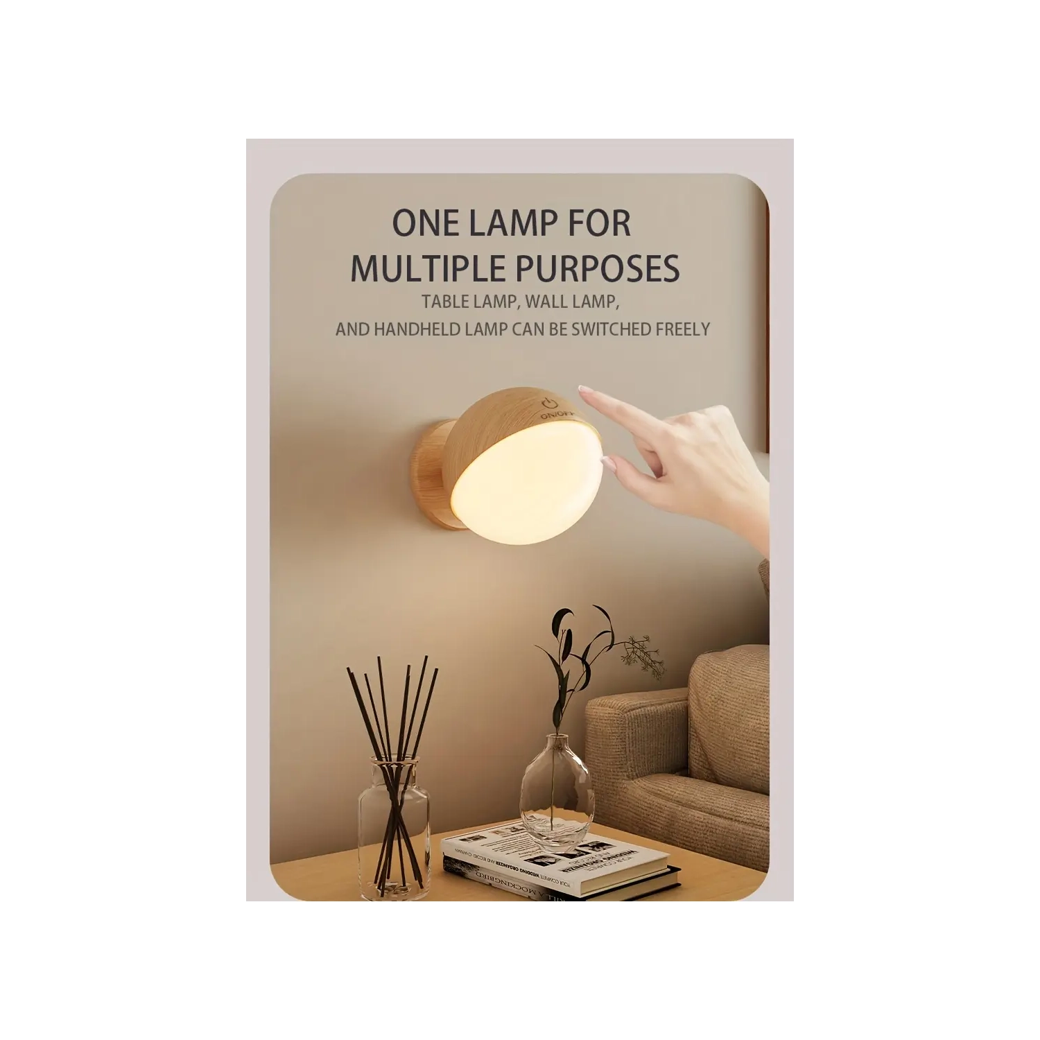 Lampe murale en bois tactile - à gradation progressive, magnétique, simple et moderne, veilleuse LED rotative, sans fil magnétique, arrière adhésif