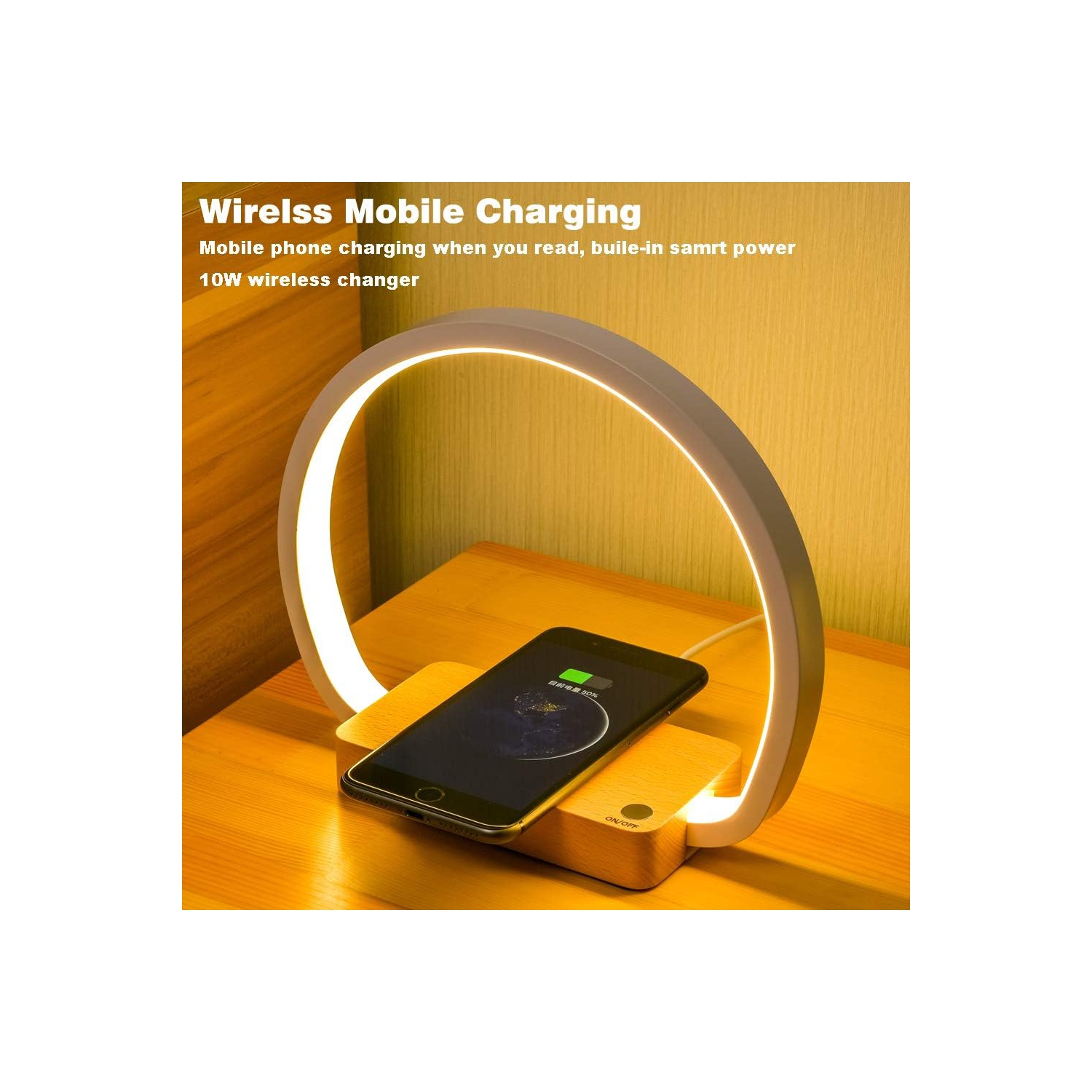 Bedside Lamp 10W Wireless Charging LED Table Lamp with Touch Control Desk Lamp Eye Protection Reading Lamp Suitable for Kids, Adults, Home, Dormitory