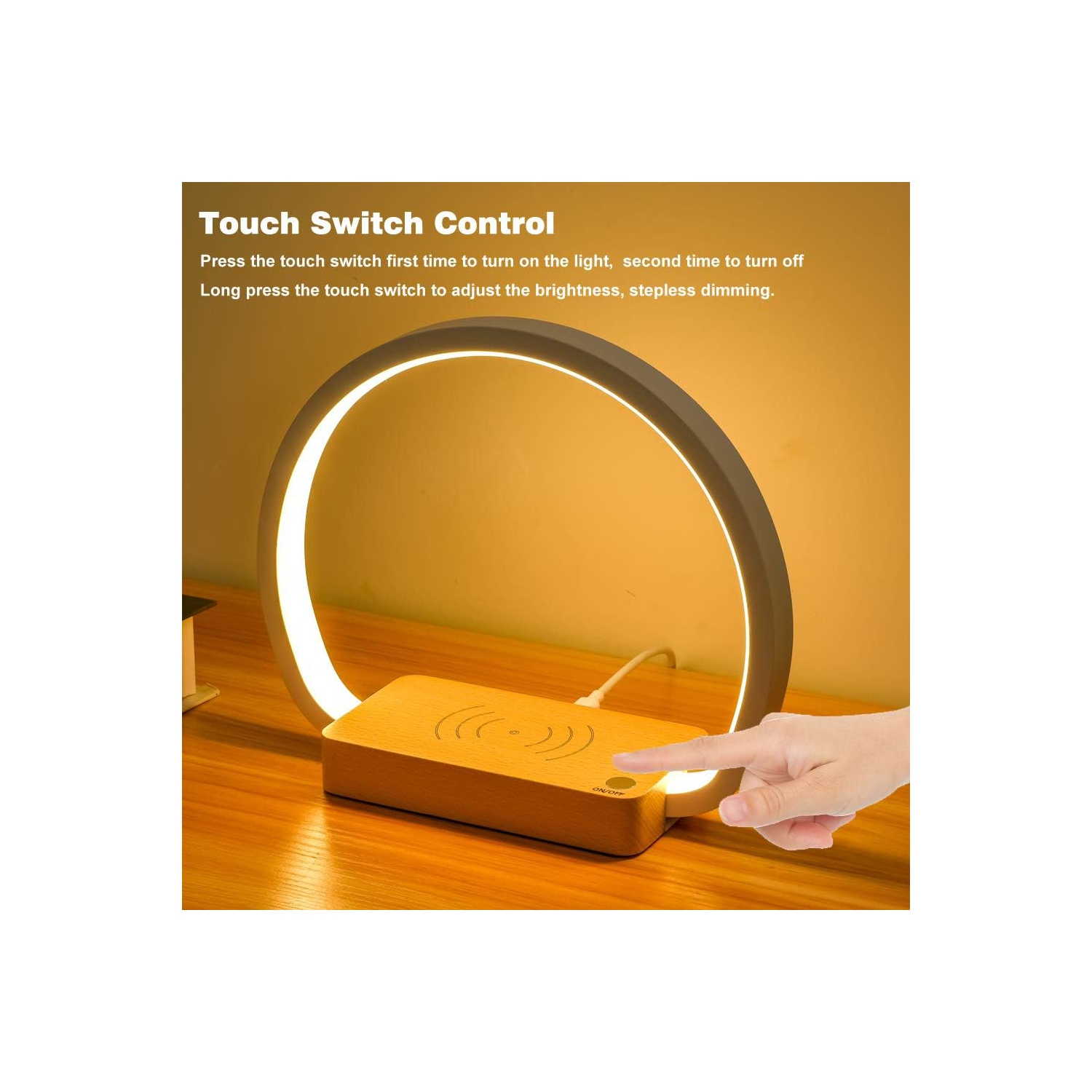 Bedside Lamp 10W Wireless Charging LED Table Lamp with Touch Control Desk Lamp Eye Protection Reading Lamp Suitable for Kids, Adults, Home, Dormitory